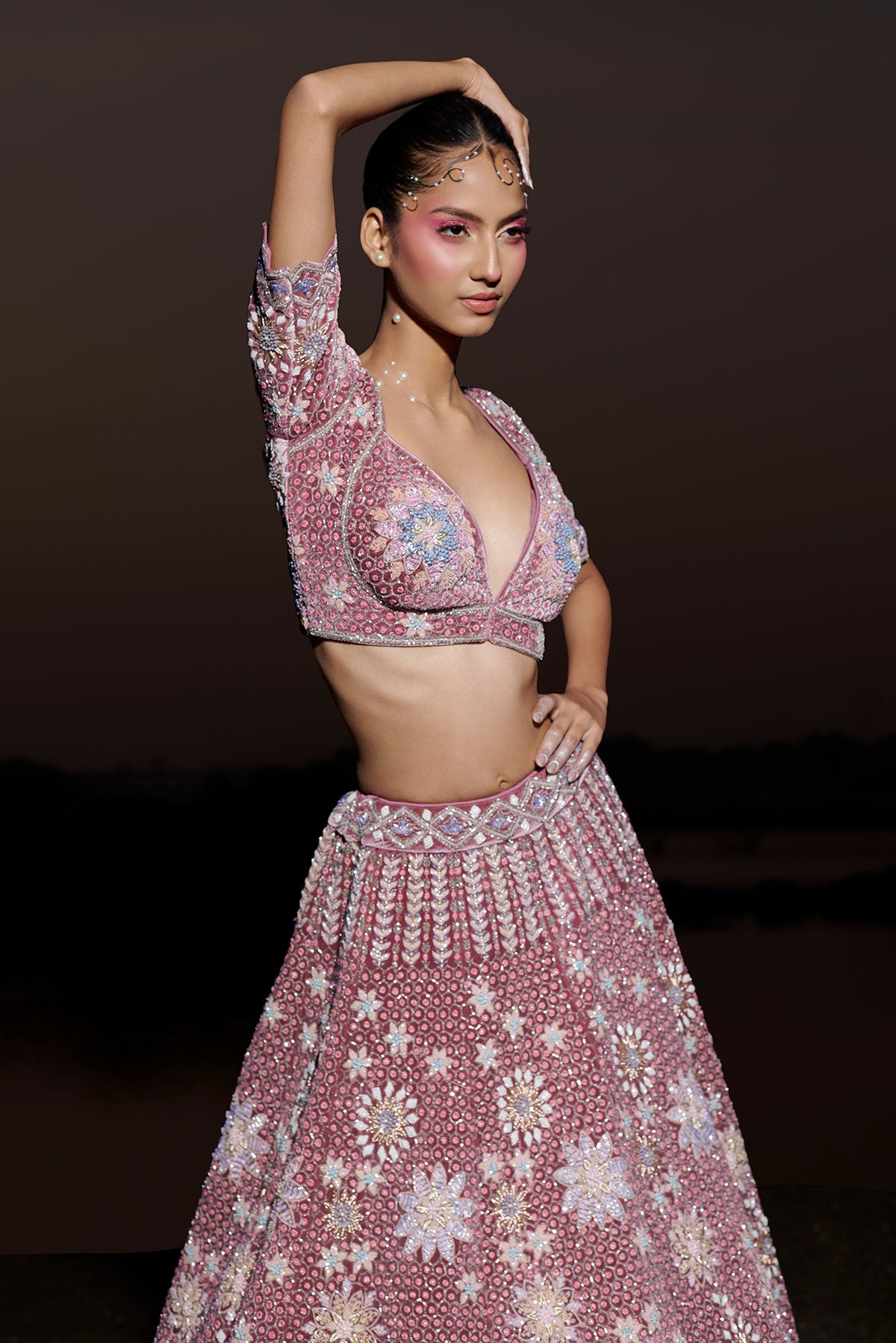 NOORI V- Dry Rose Mauve bridal lehenga in silk velvet