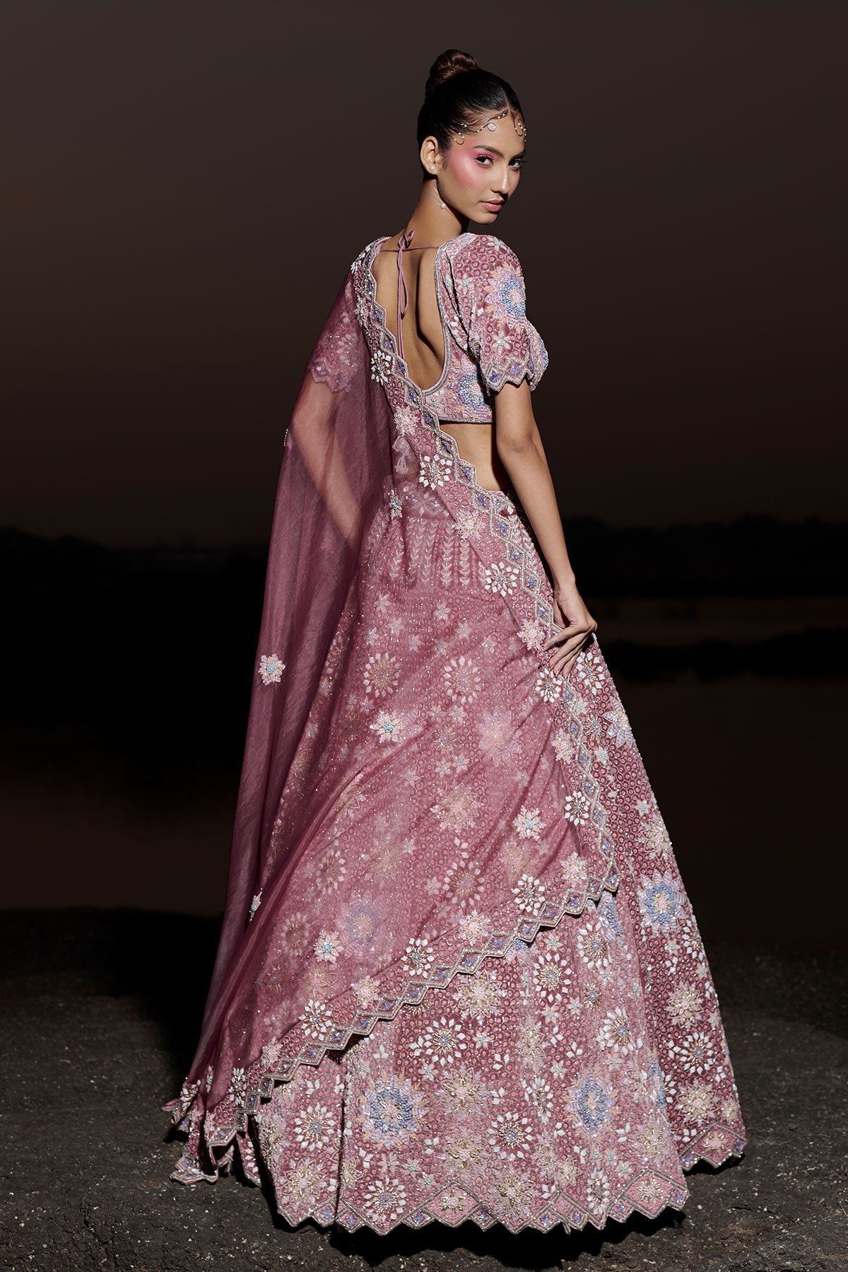 NOORI V- Dry Rose Mauve bridal lehenga in silk velvet
