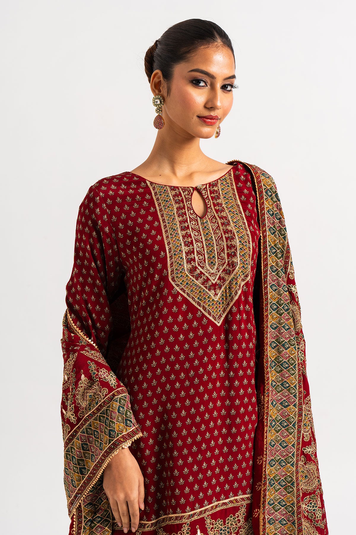 Maroon Printed Gharara Set With Gotapatti Work