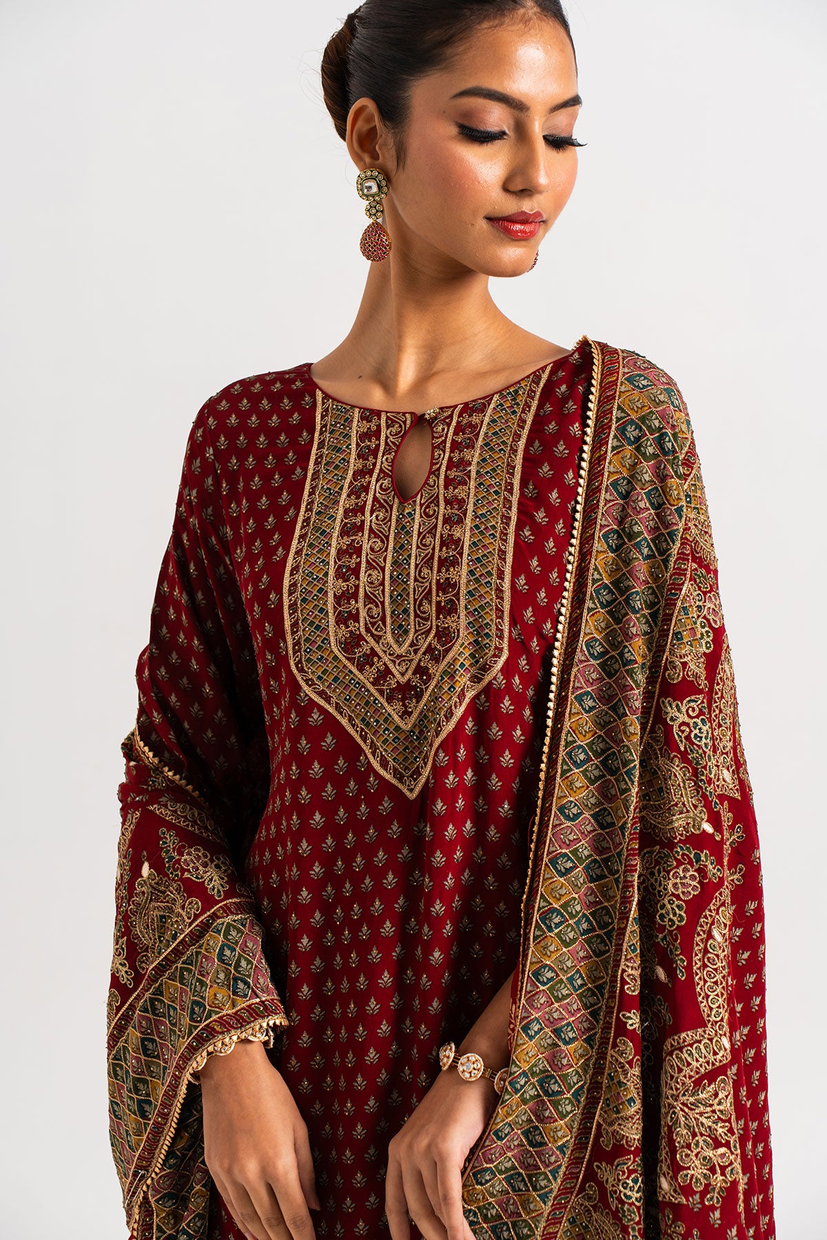 Maroon Printed Gharara Set With Gotapatti Work