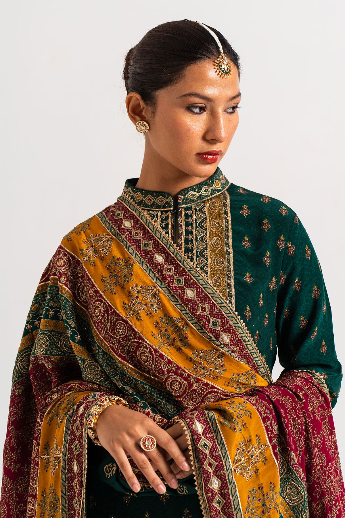 Emerald Green And Yellow Printed Gharara Set With Gotapatti Work