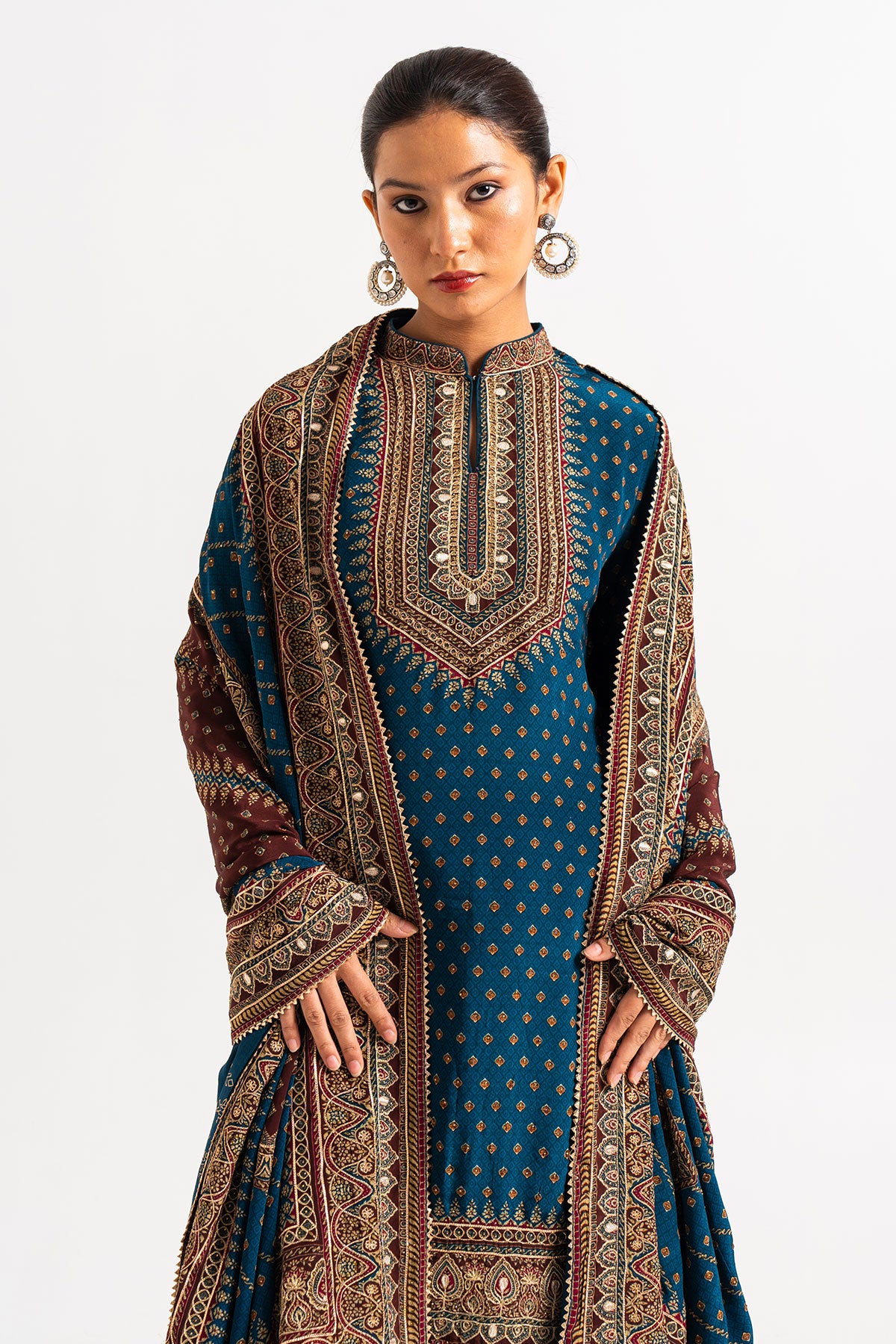 Royal Blue And Maroon Printed Gharara Set With Gota And Zari Work