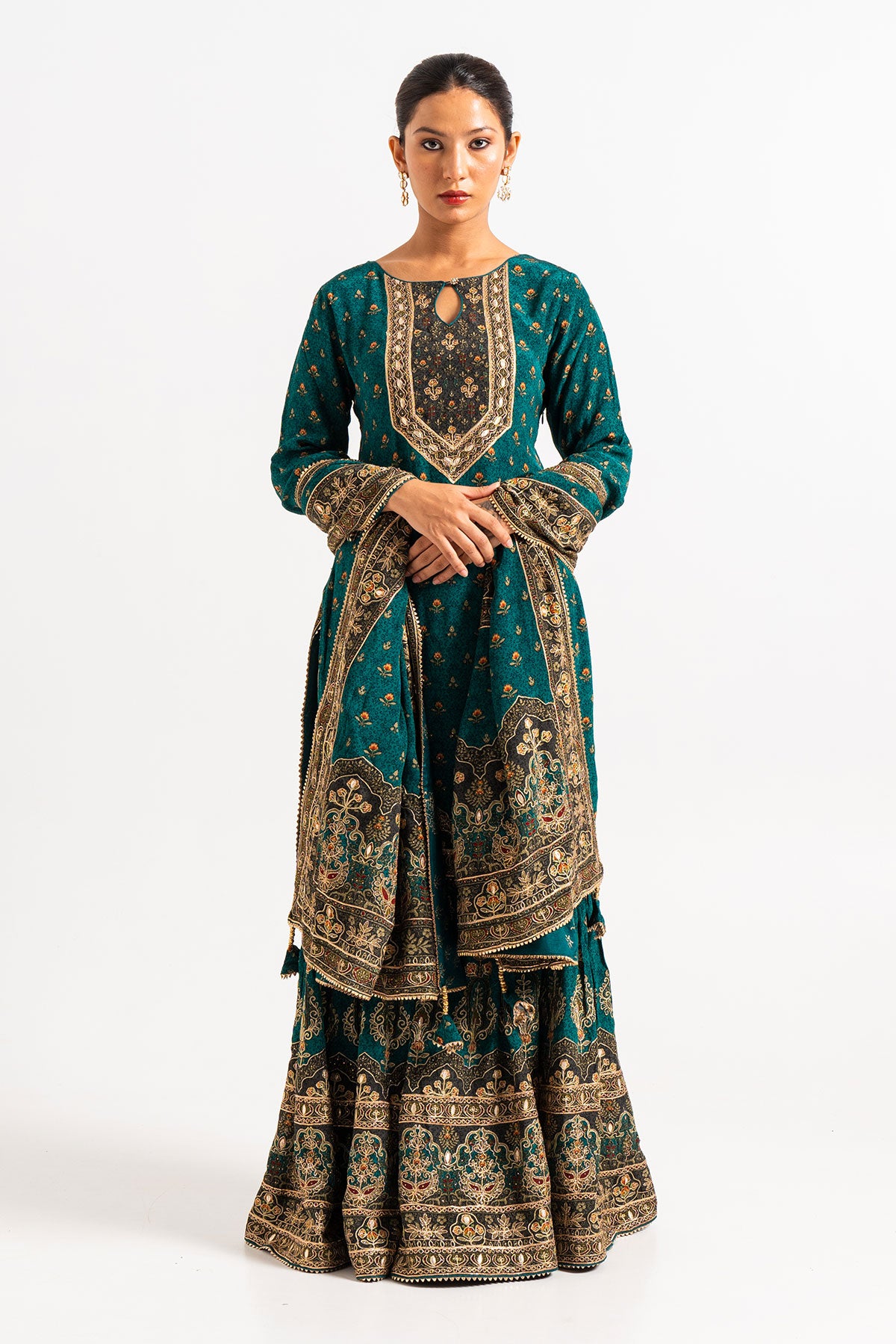 Peacock Blue Printed Gharara Set