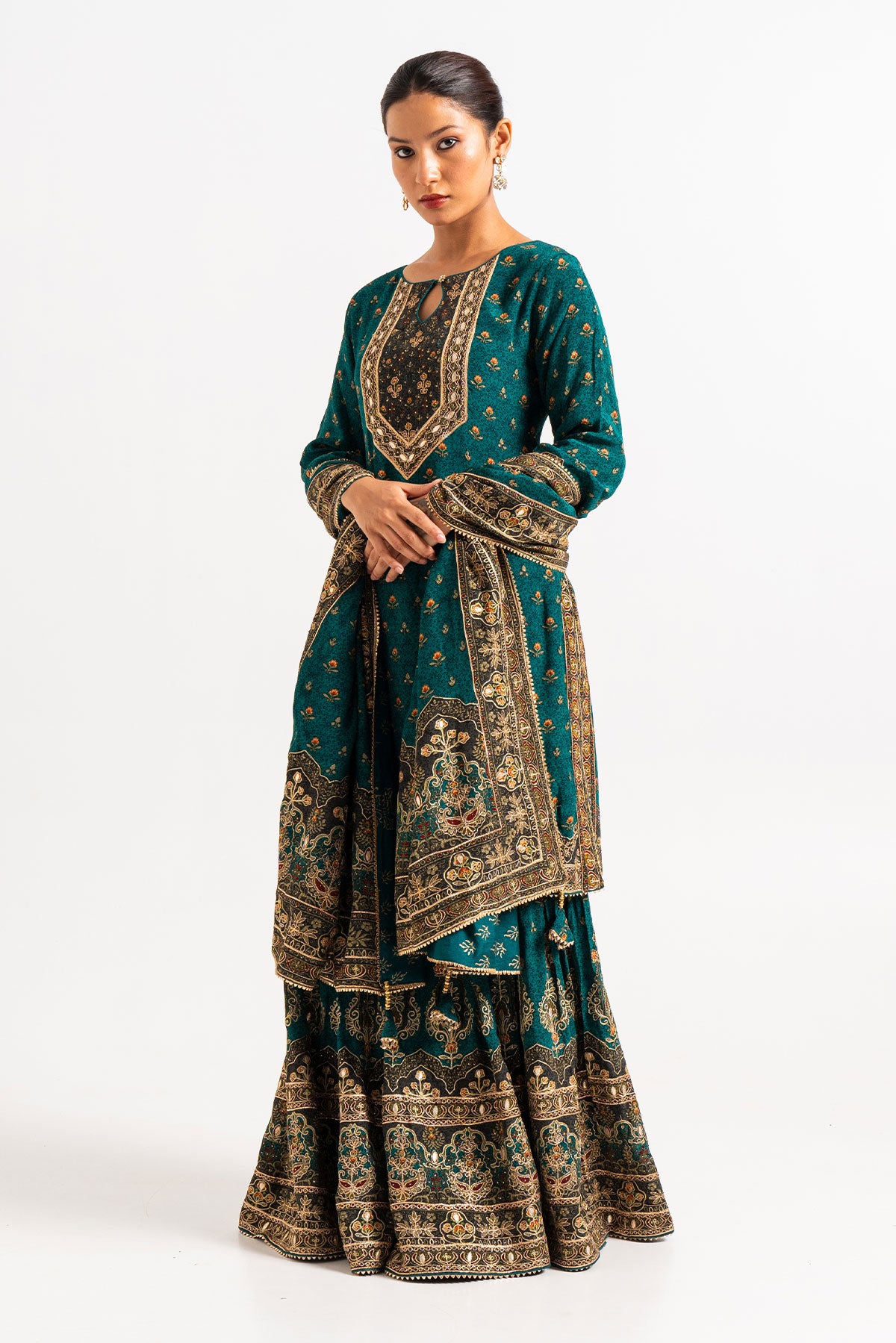 Peacock Blue Printed Gharara Set