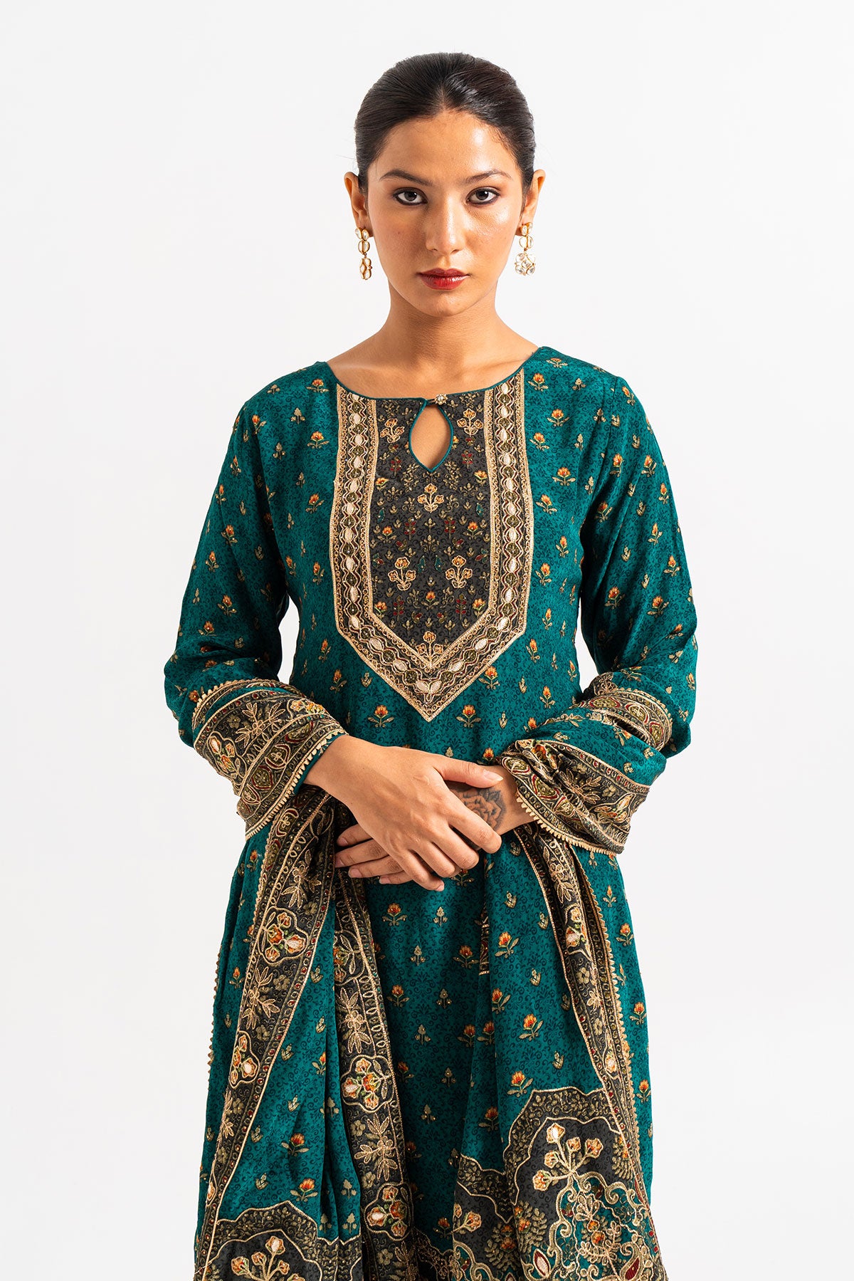 Peacock Blue Printed Gharara Set