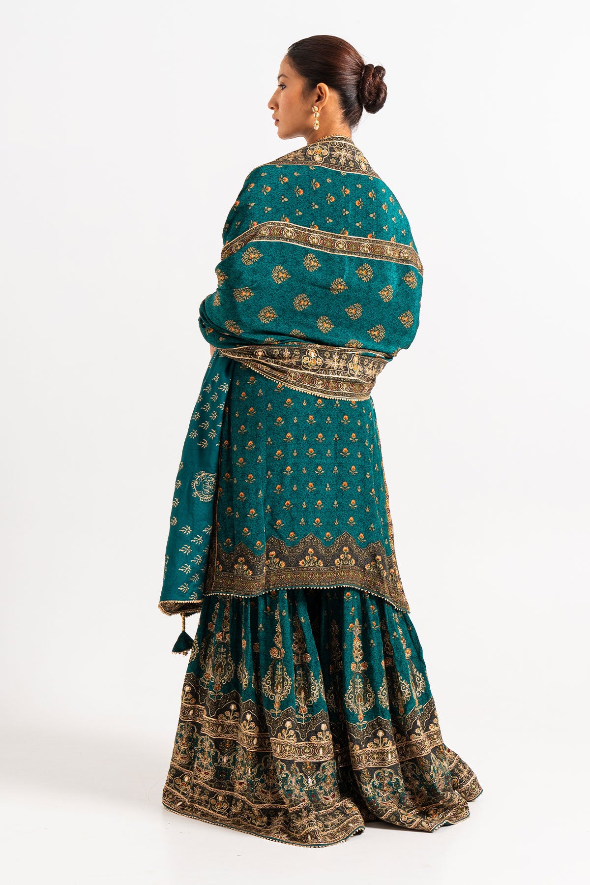 Peacock Blue Printed Gharara Set