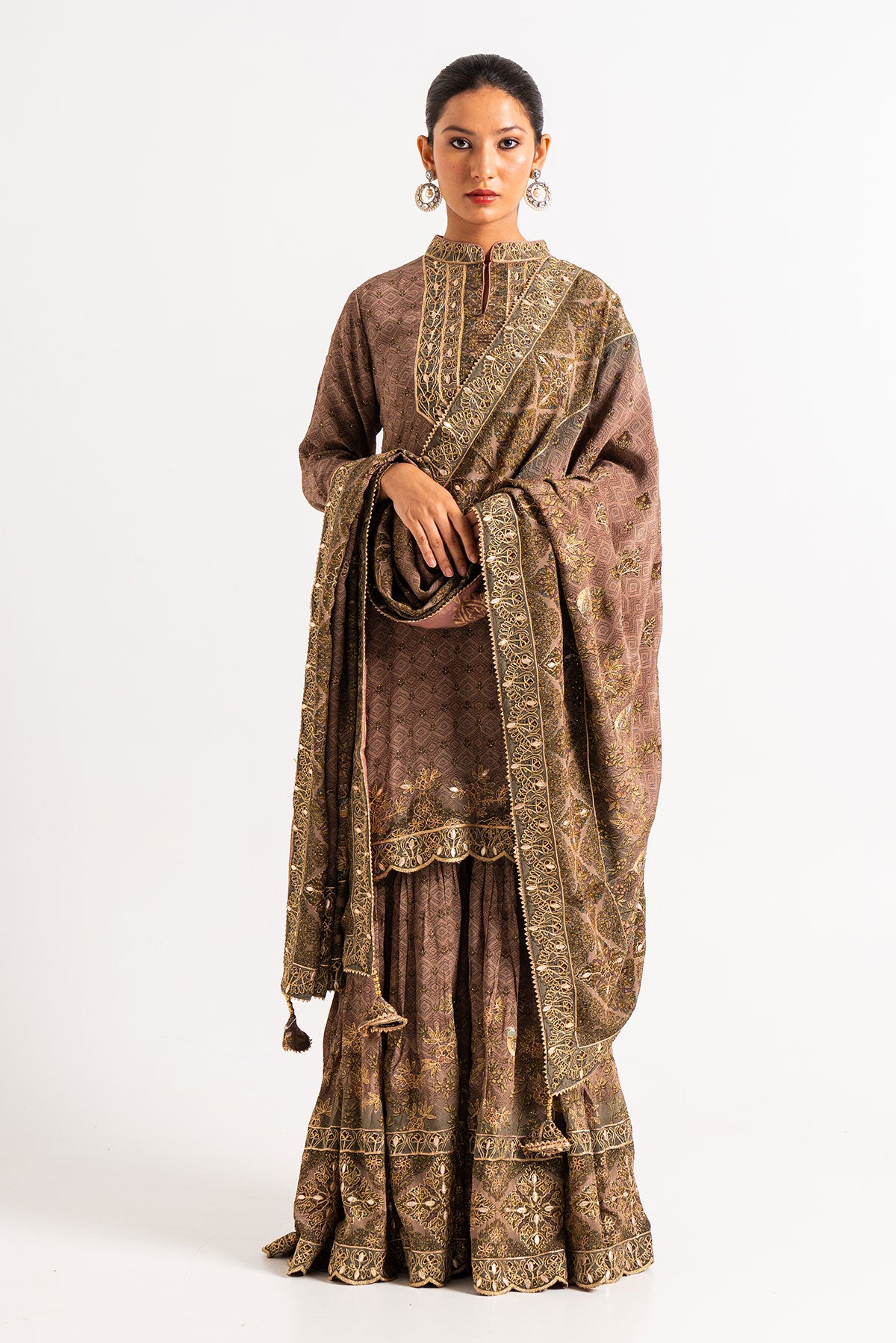 Dusty Lavender Printed Gharara Set With Bird Motifs