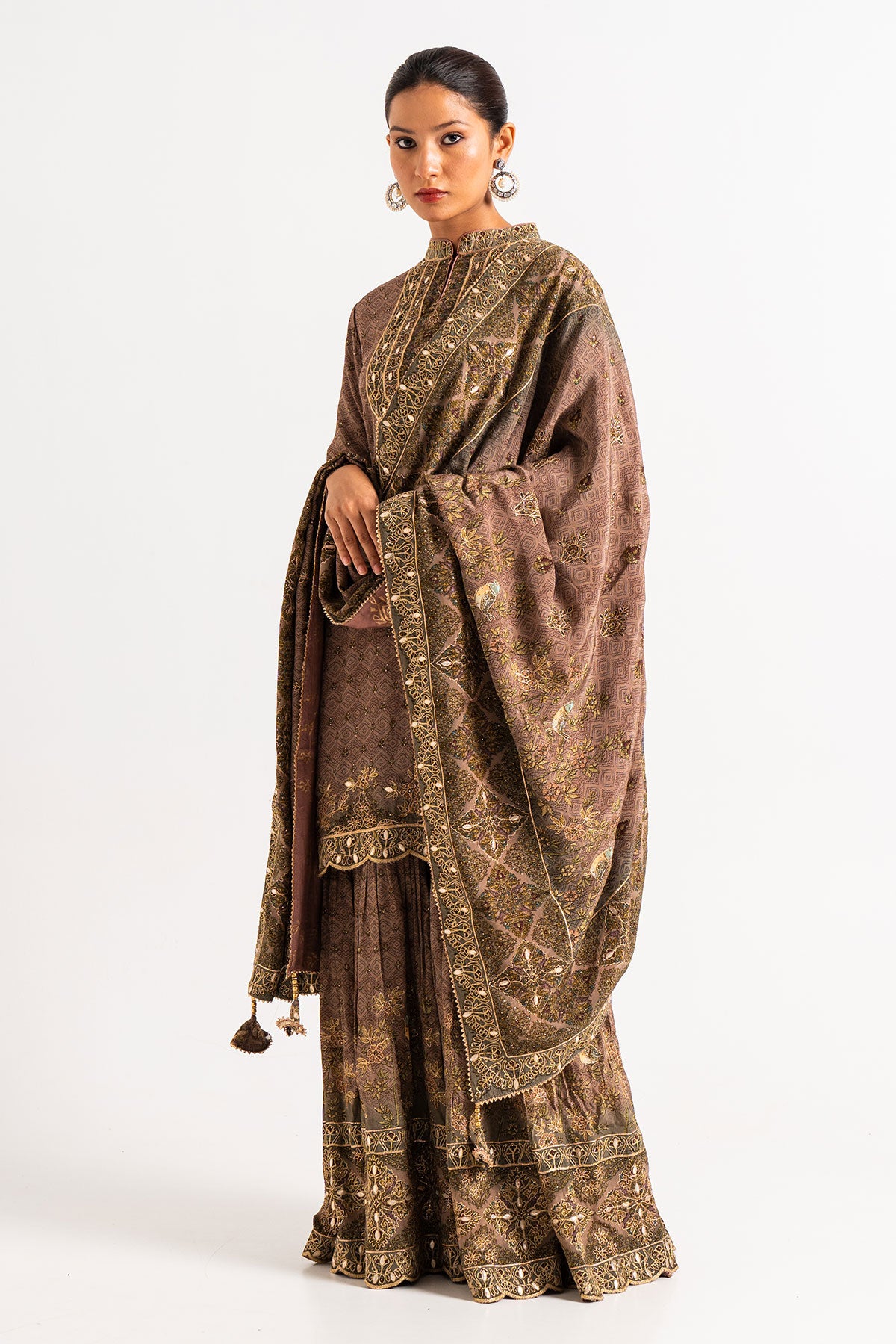 Dusty Lavender Printed Gharara Set With Bird Motifs