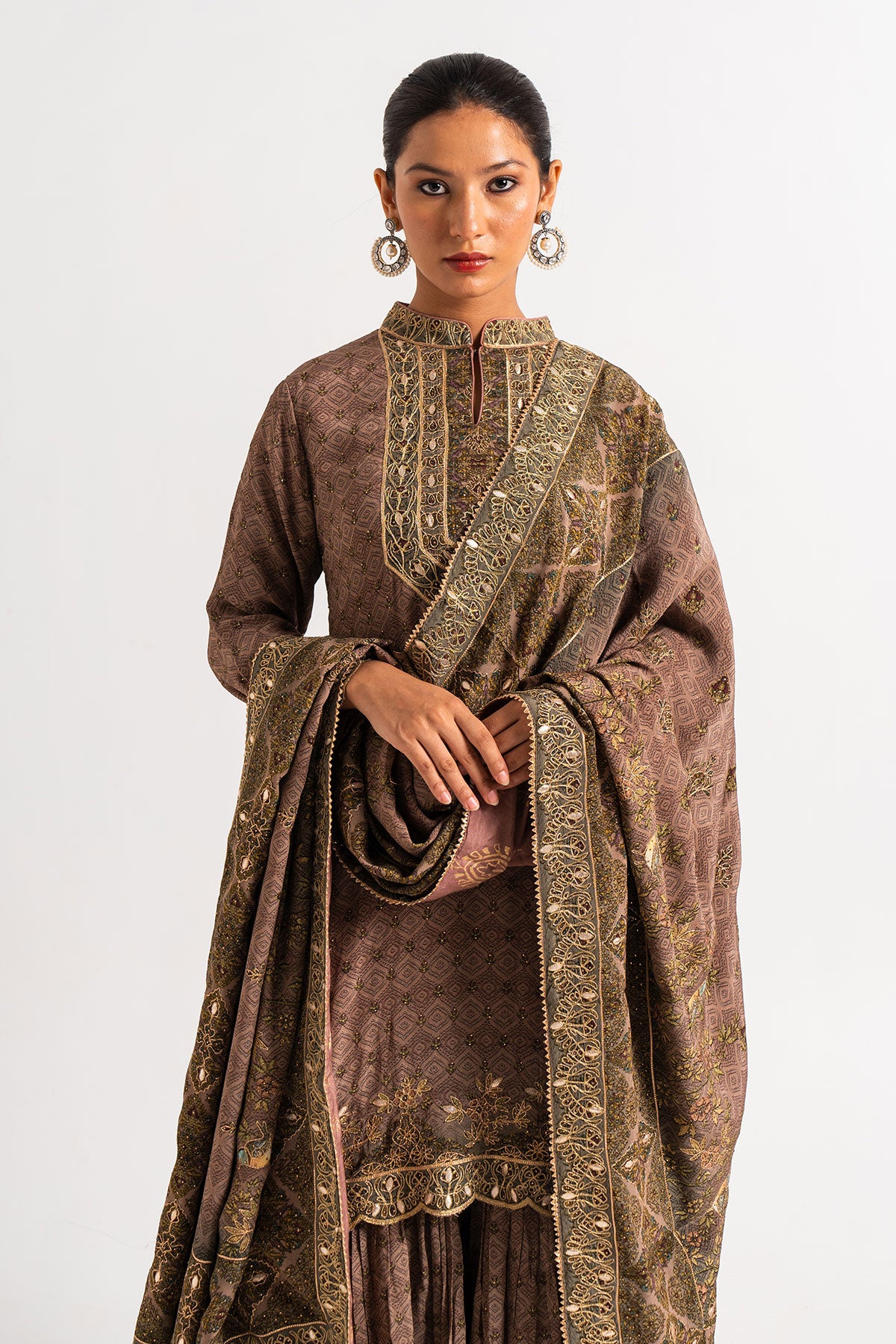 Dusty Lavender Printed Gharara Set With Bird Motifs