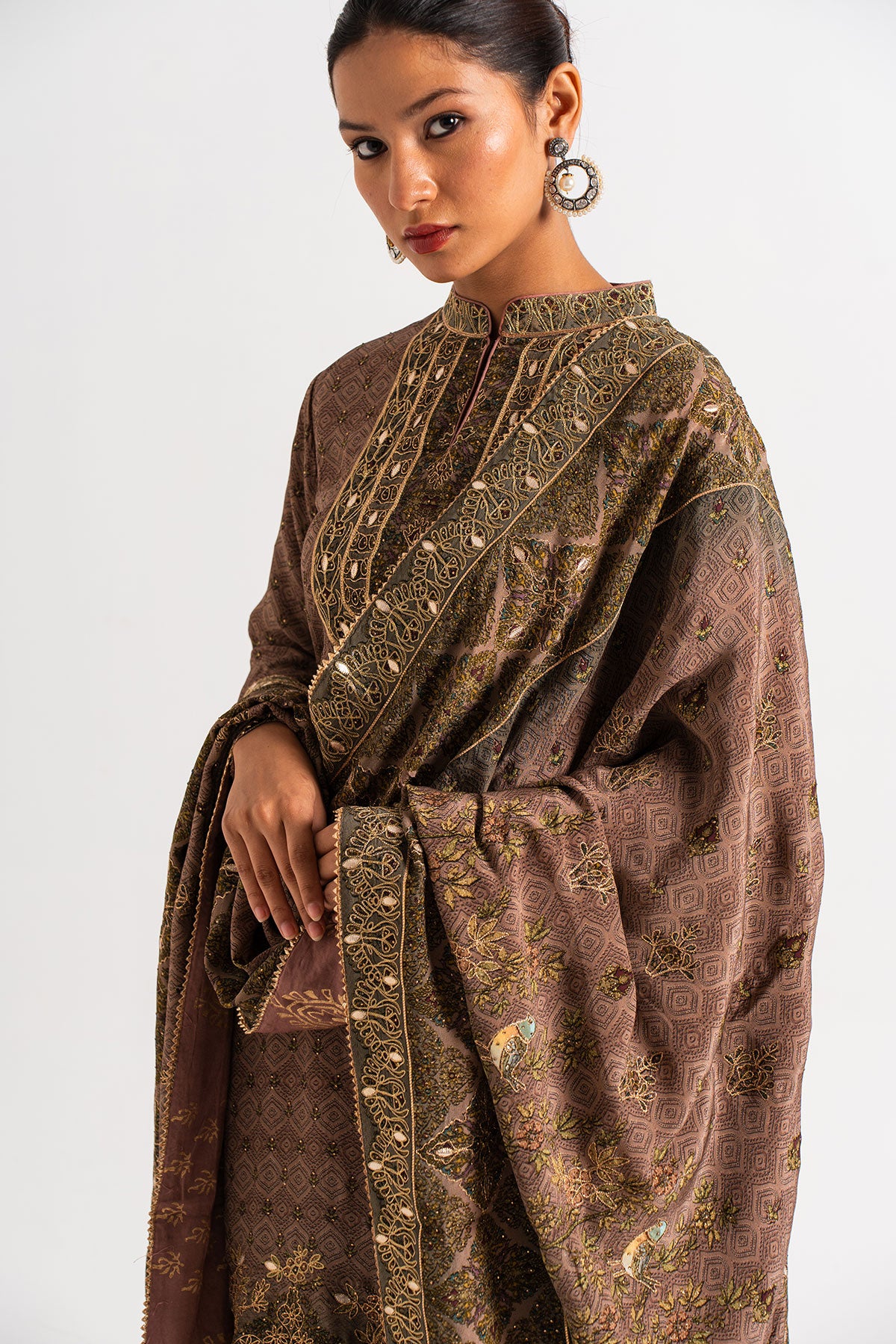 Dusty Lavender Printed Gharara Set With Bird Motifs