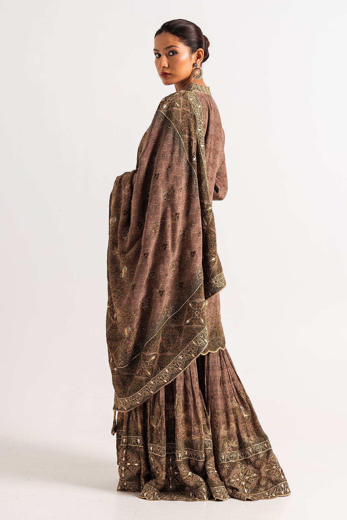 Dusty Lavender Printed Gharara Set With Bird Motifs