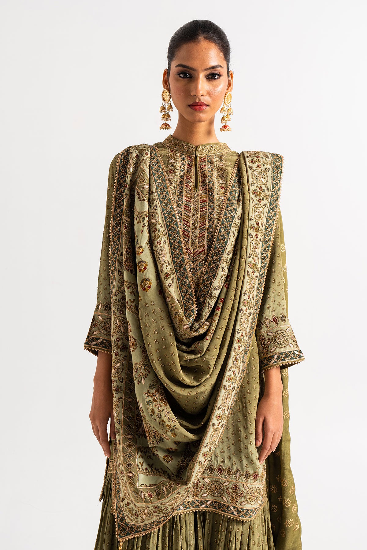 Light Green Printed Gharara Set With Gota Work