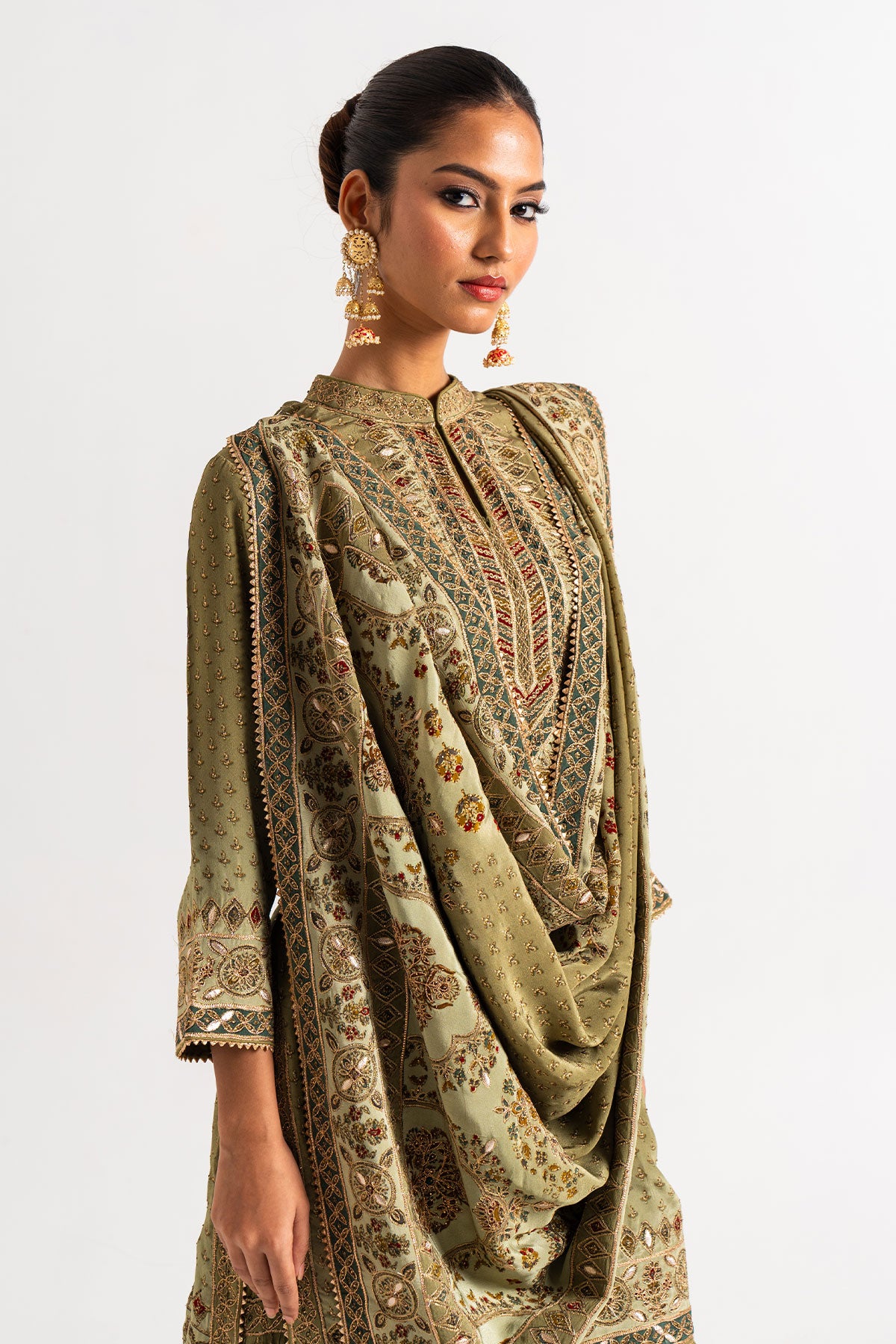 Light Green Printed Gharara Set With Gota Work