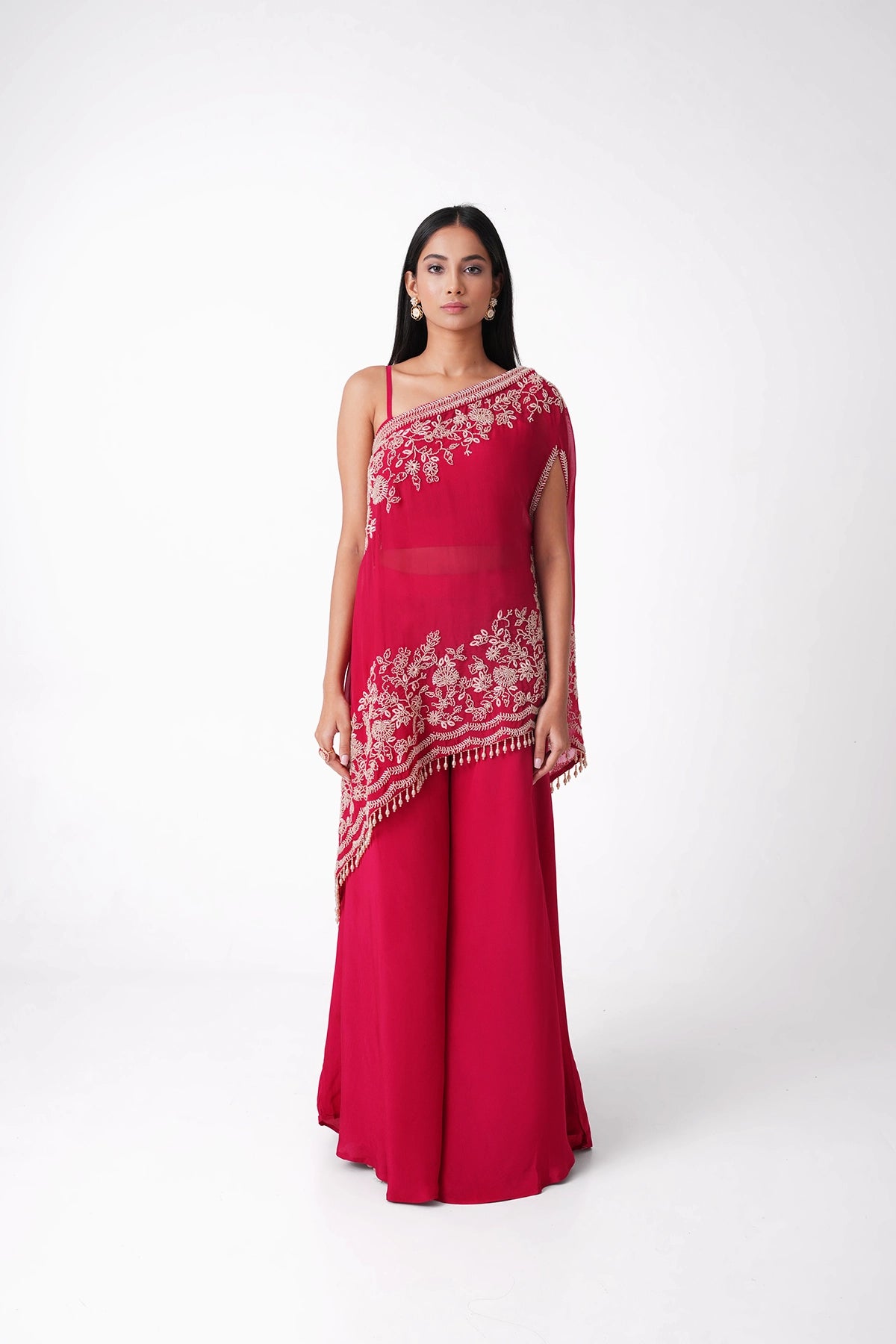 Rani Pink One Shoulder Indowestern Dress