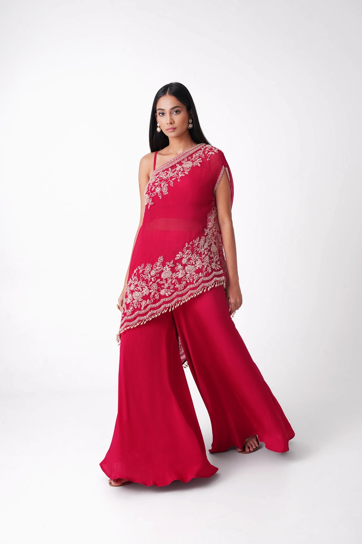 Rani Pink One Shoulder Indowestern Dress