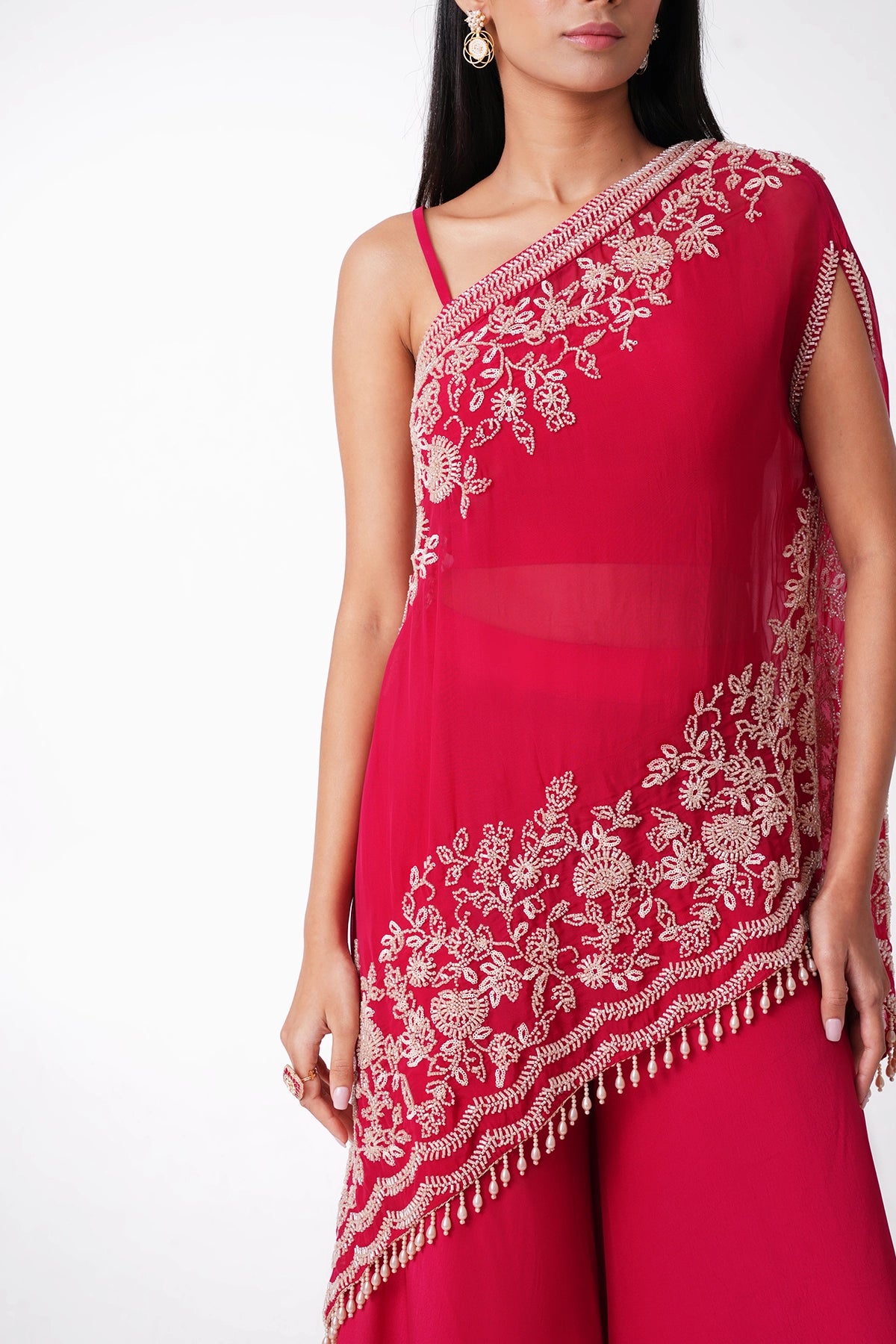Rani Pink One Shoulder Indowestern Dress