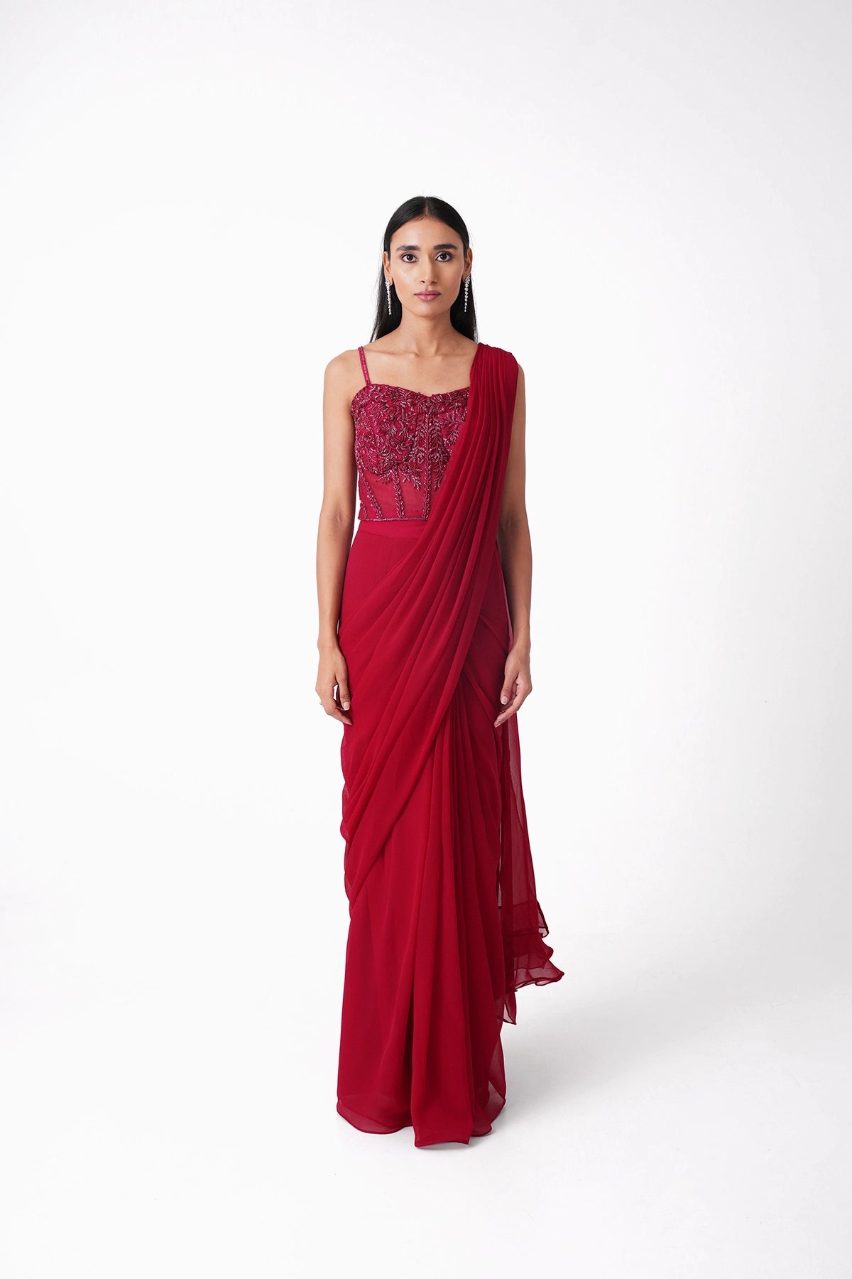 Pink Corset Pre-Draped Saree In Georgette