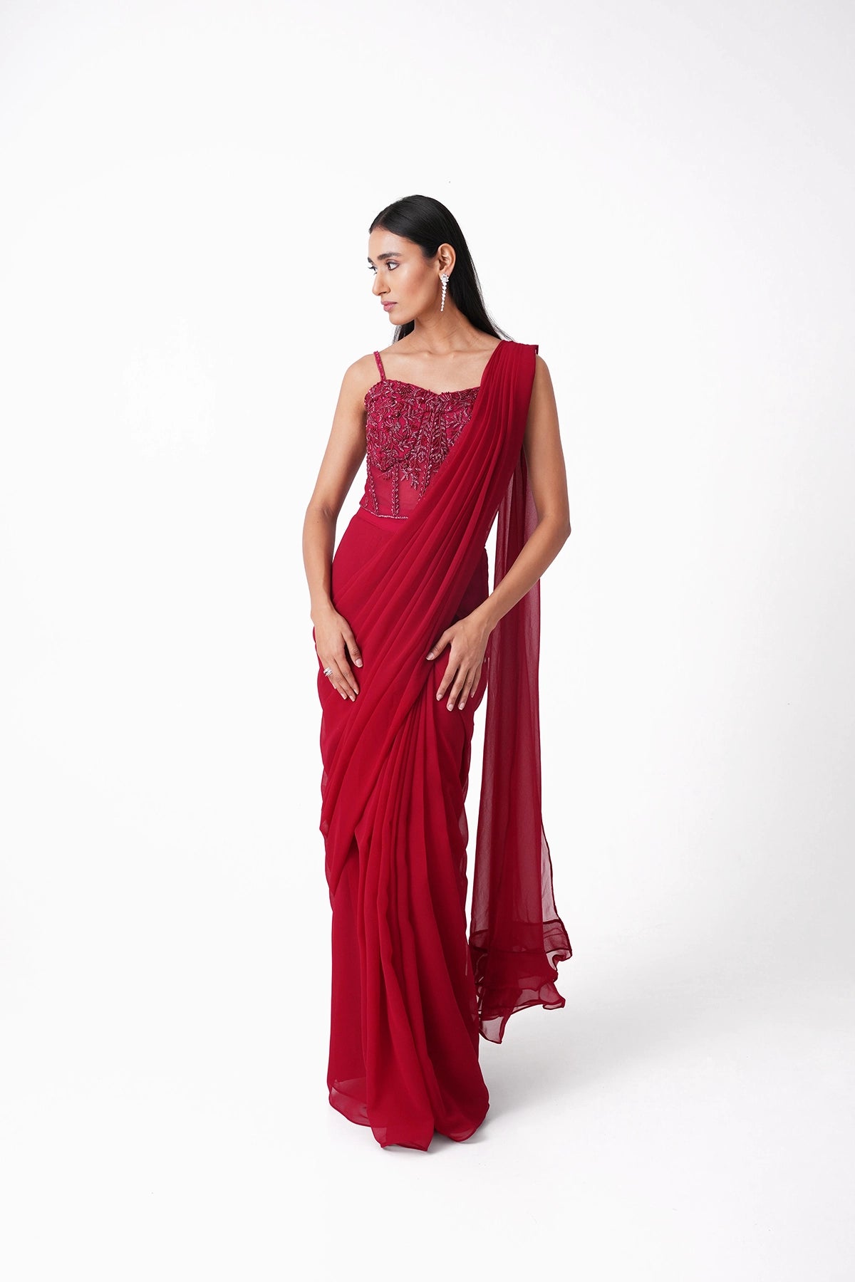 Pink Corset Pre-Draped Saree In Georgette