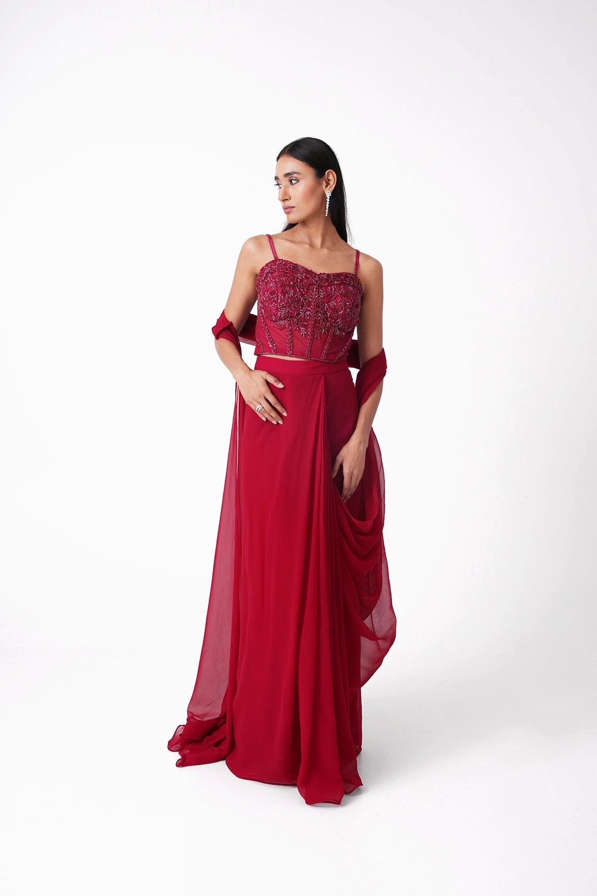 Pink Corset Pre-Draped Saree In Georgette