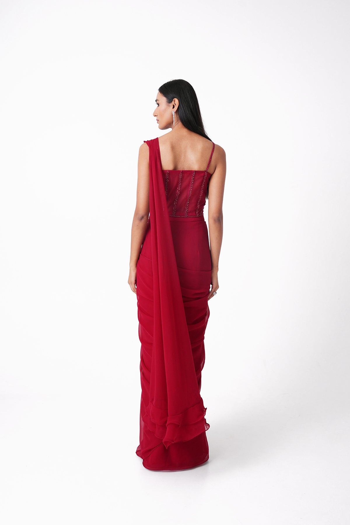 Pink Corset Pre-Draped Saree In Georgette