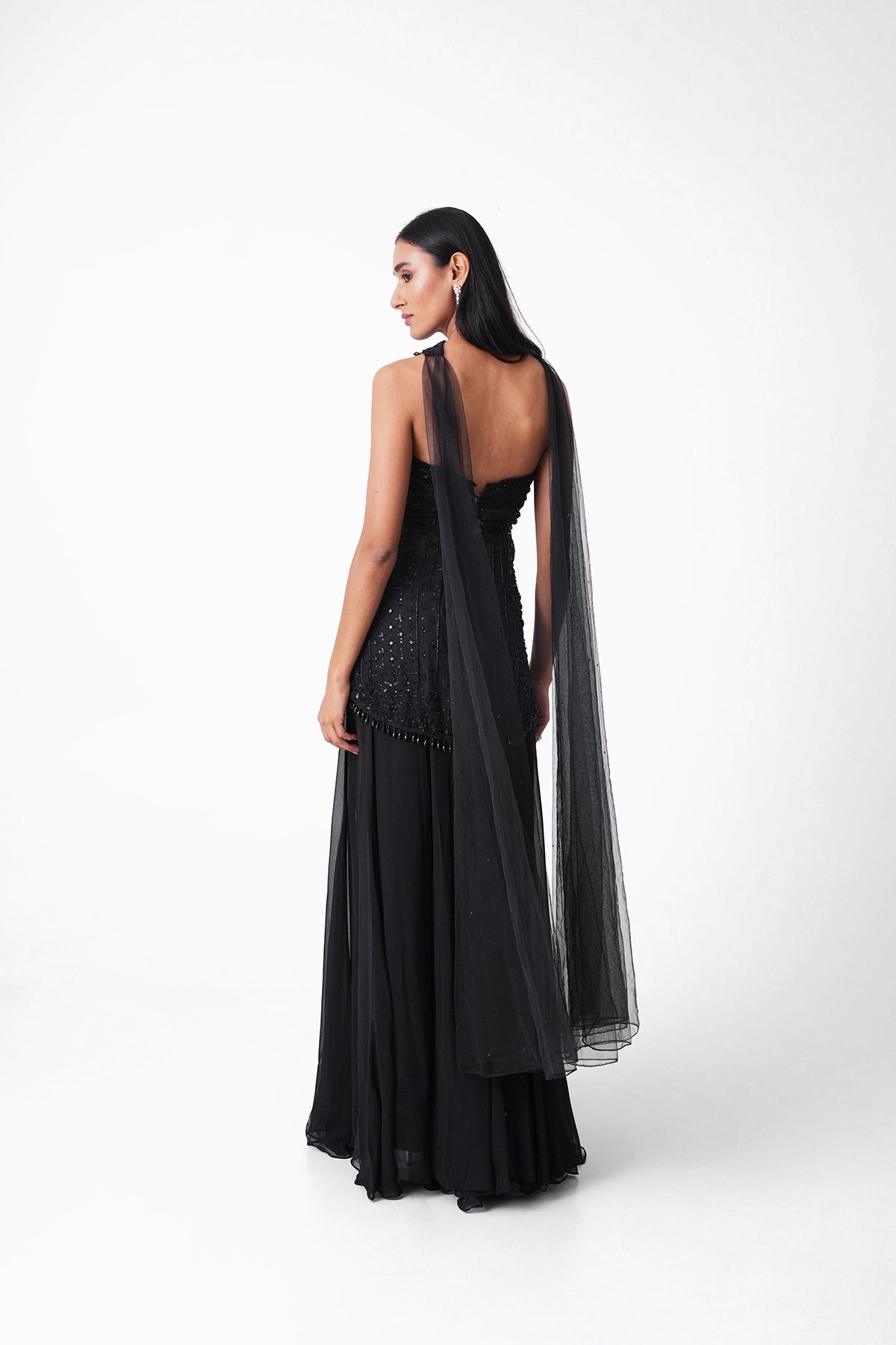 Black Off-Shoulder Indowestern Palazzo Set