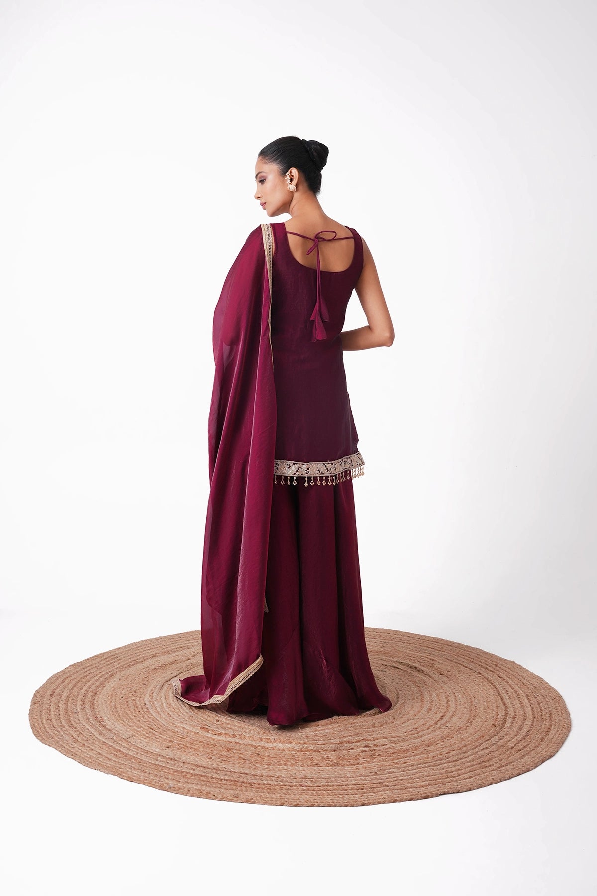 Dark Wine Suit Set In Tissue Fabric