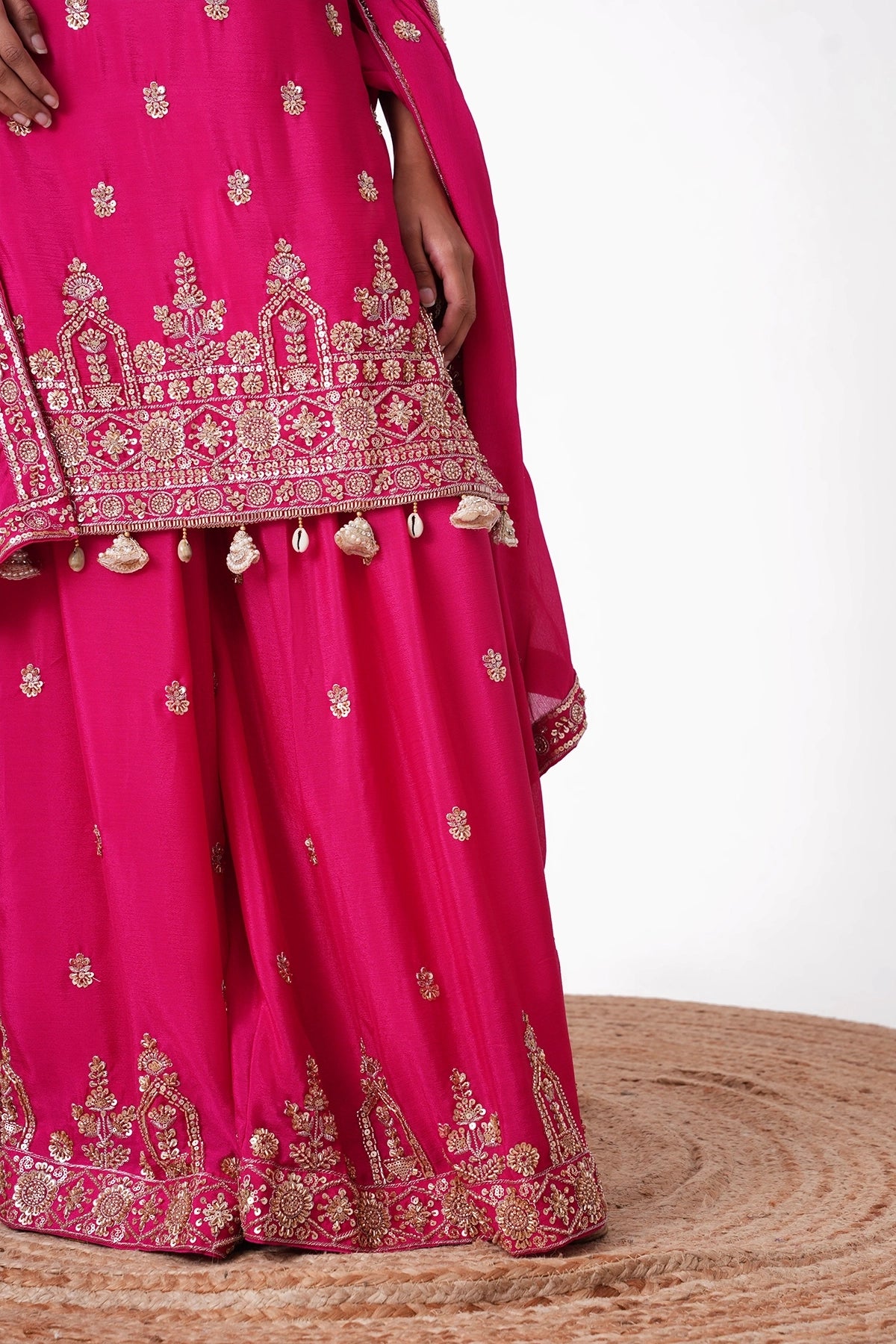 Rani Pink Embroidered Suit Set In Chinnon