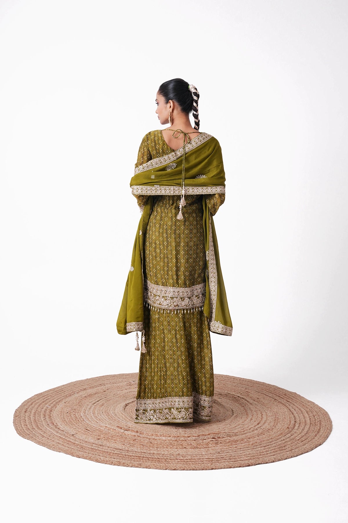 Mehendi Green Bandhani Printed Embroidered Suit Set