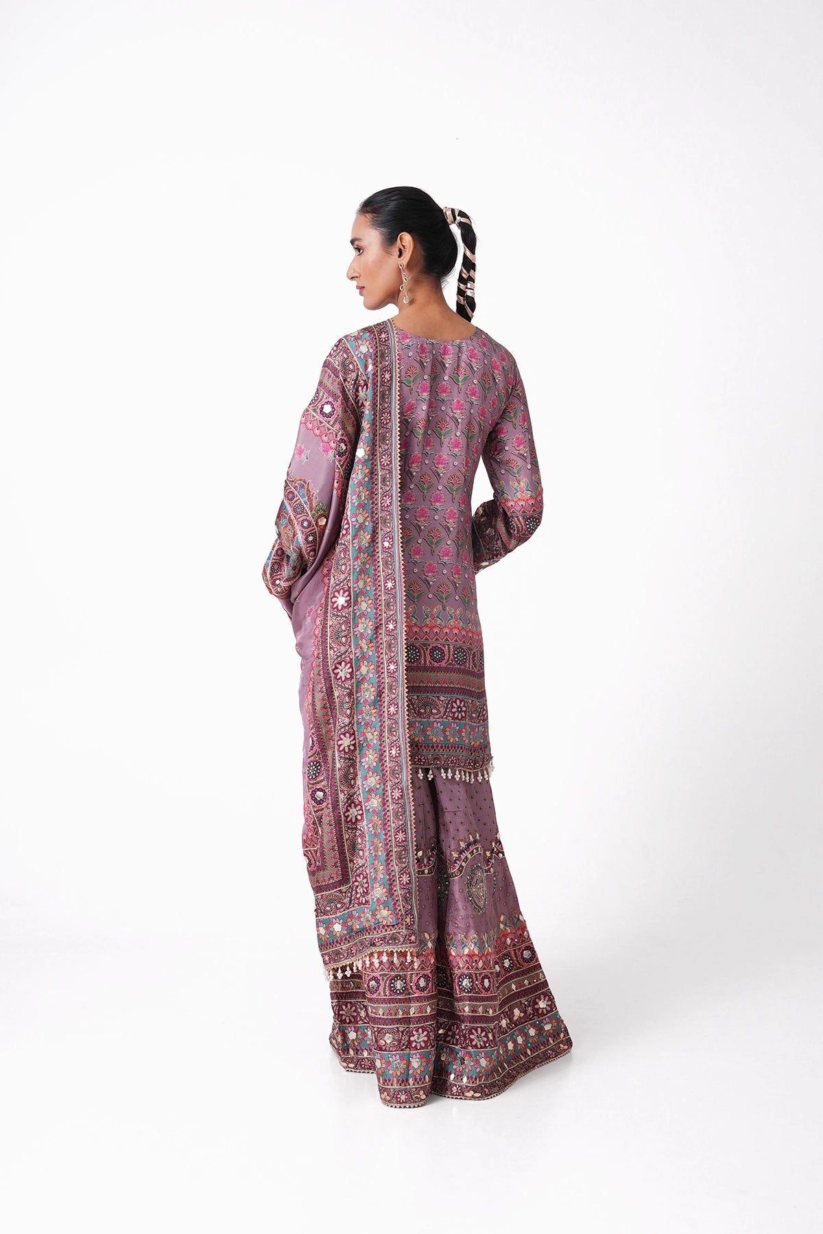 Mauve Multicoloured Printed Suit Set In Opada Silk