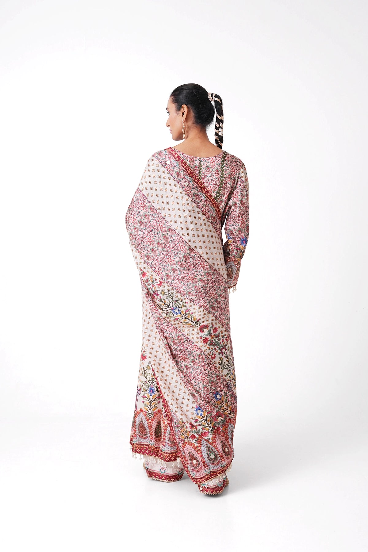 Ivory Printed Multicoloured Printed Salvar Kameez Set In Opada Silk