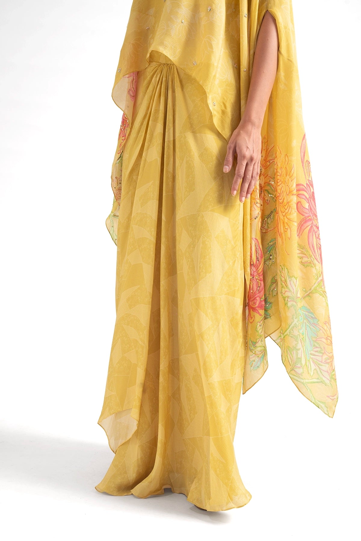 Yellow Off-Shoulder Top And Draped Skirt Set