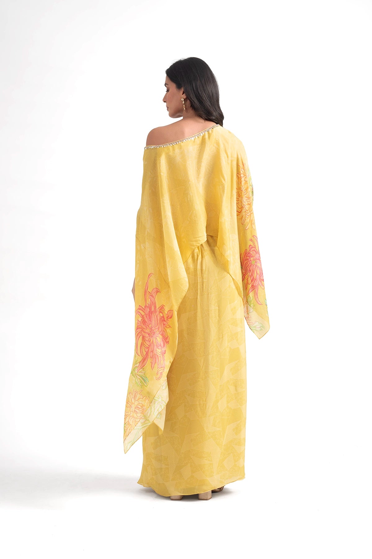 Yellow Off-Shoulder Top And Draped Skirt Set