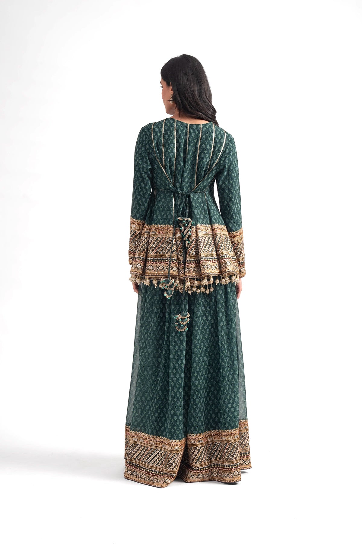 Teal Green Printed Traditional Top And Palazzo Set