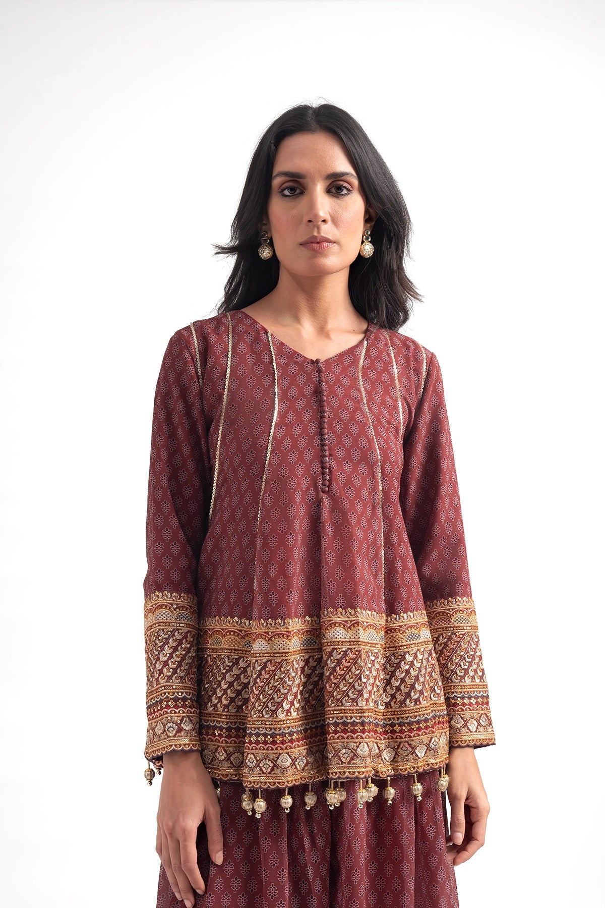 Crimson Printed Traditional Top And Palazzo Set