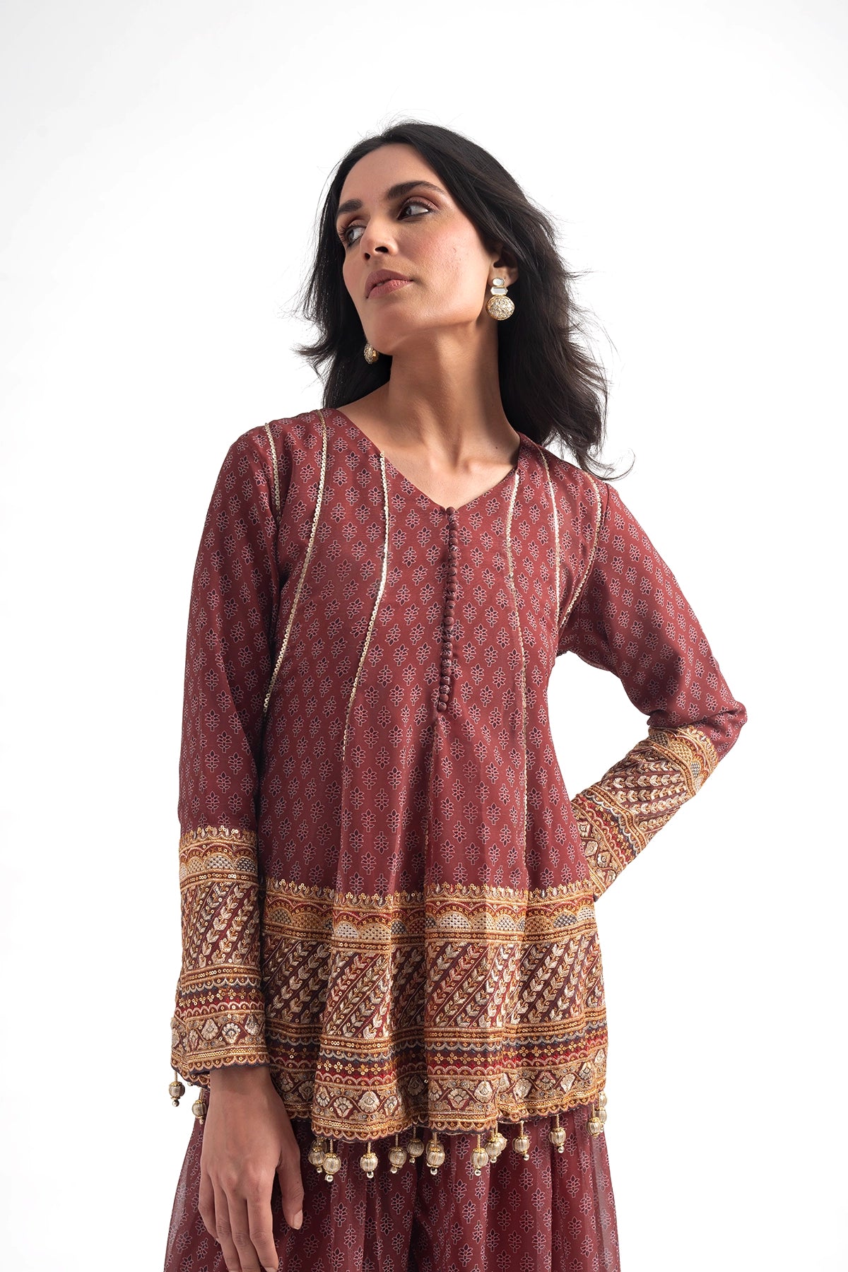 Crimson Printed Traditional Top And Palazzo Set