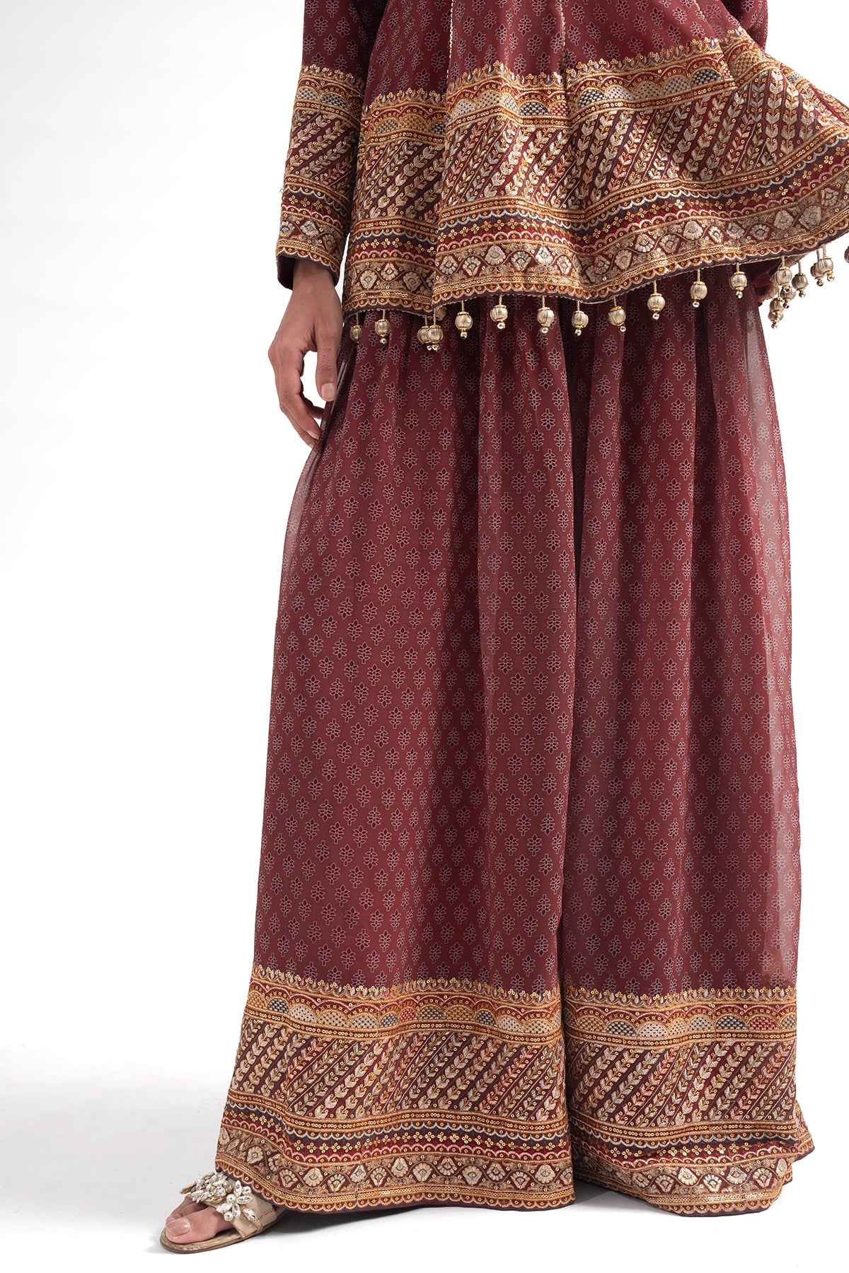 Crimson Printed Traditional Top And Palazzo Set