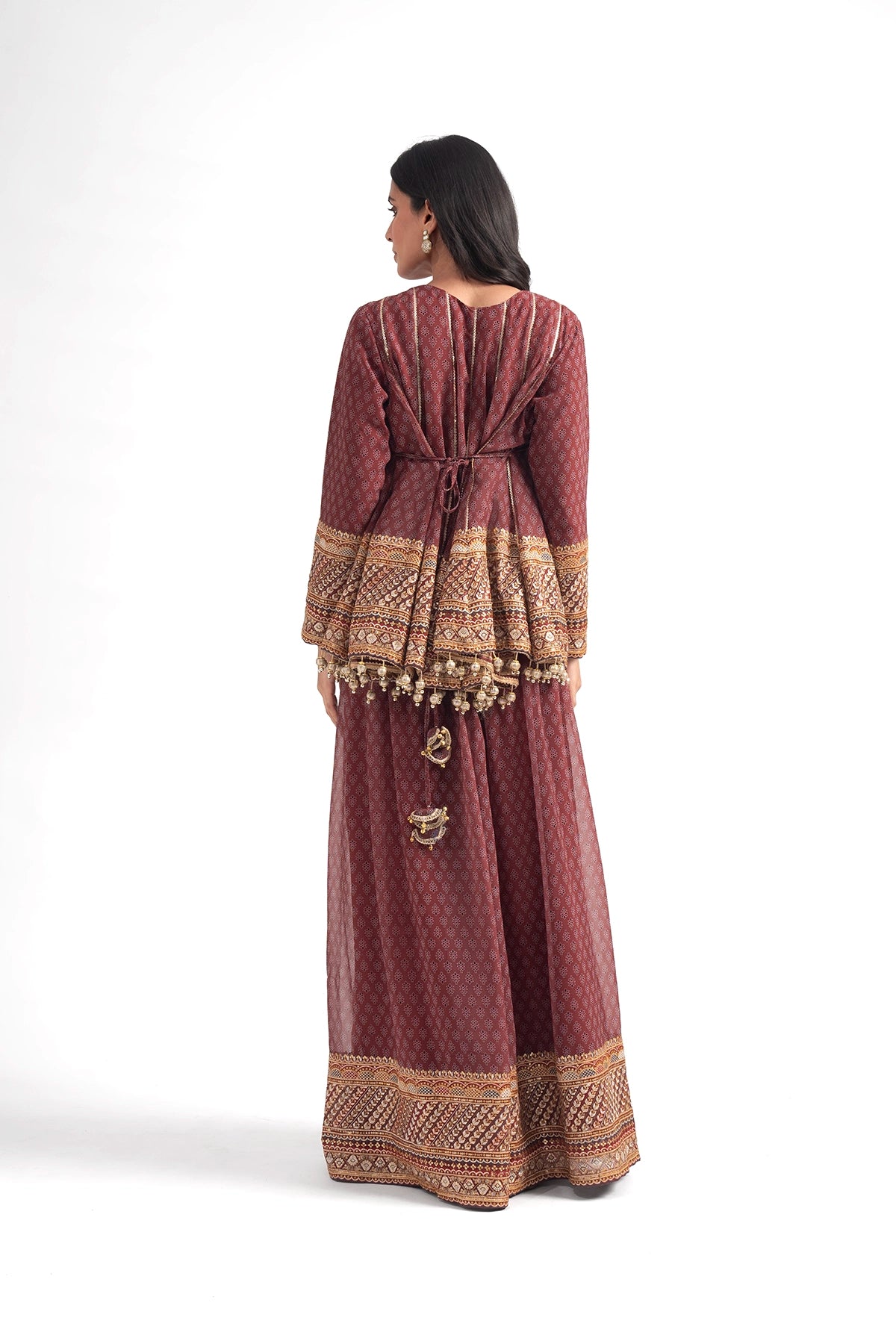 Crimson Printed Traditional Top And Palazzo Set