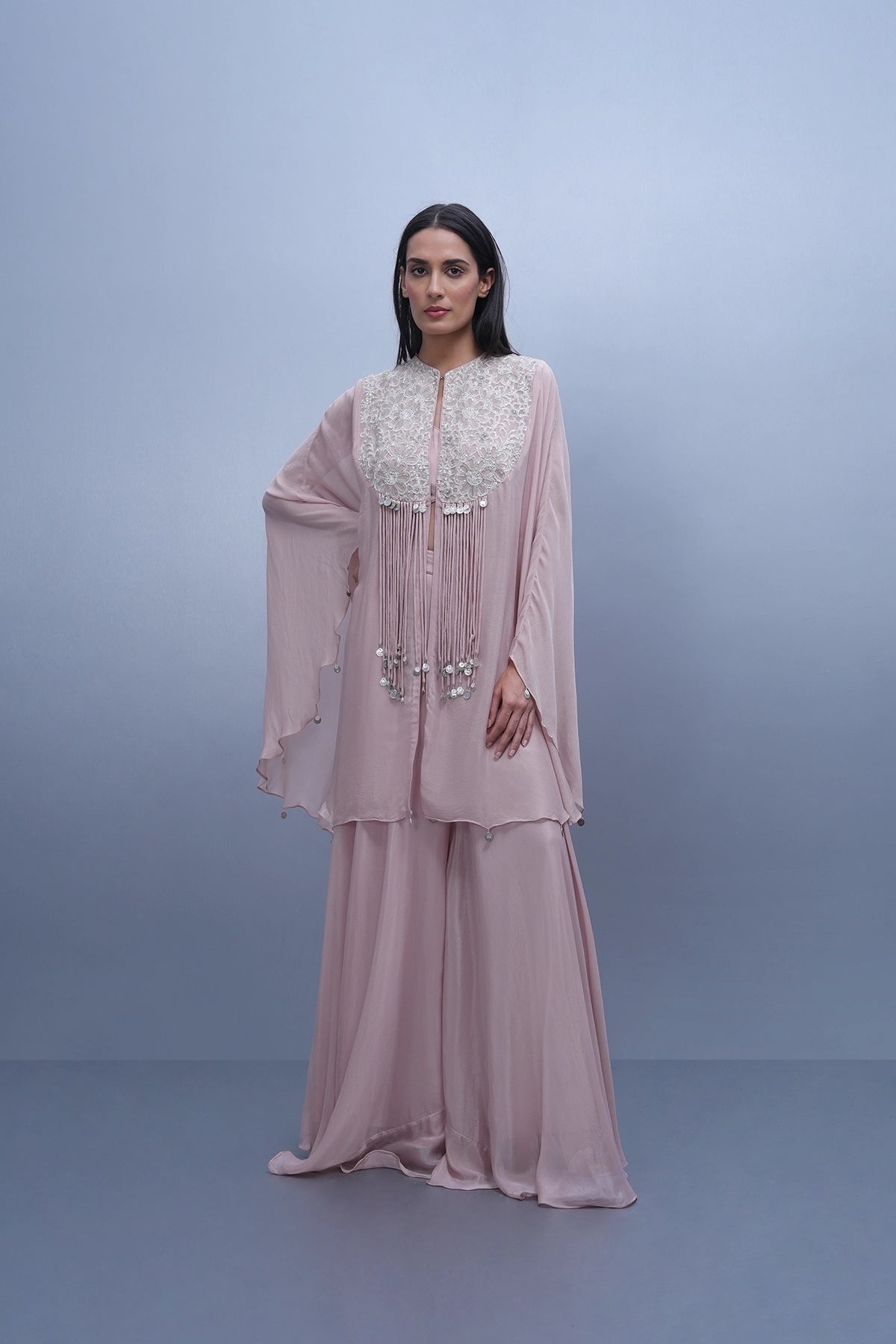 Light pink cape style top and palazzo