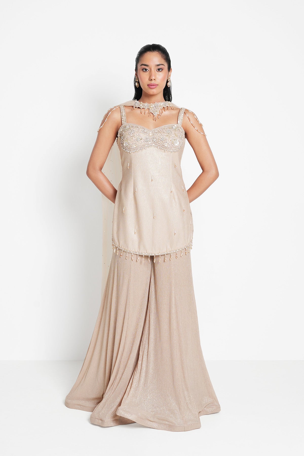 Champagne Suit Set in Metallic Sheen Lycra