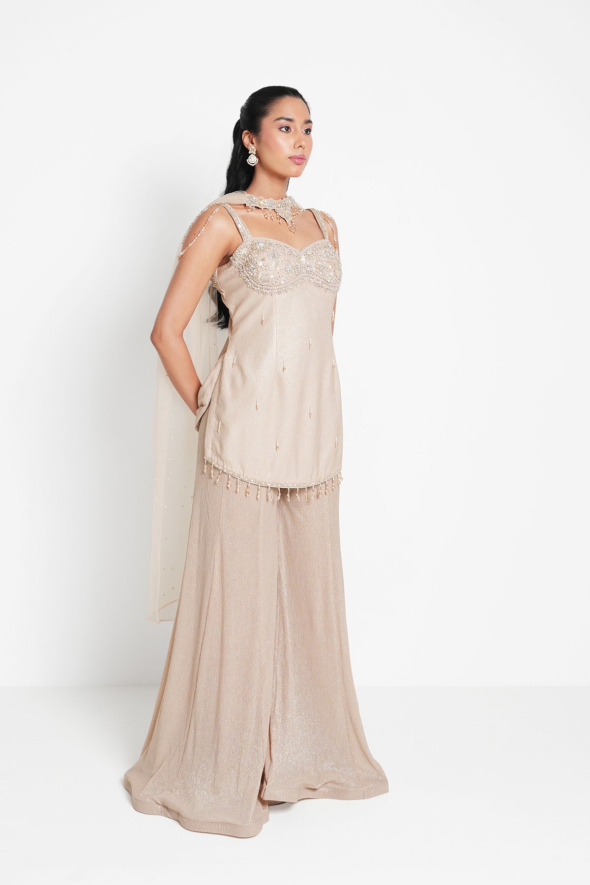 Champagne Suit Set in Metallic Sheen Lycra