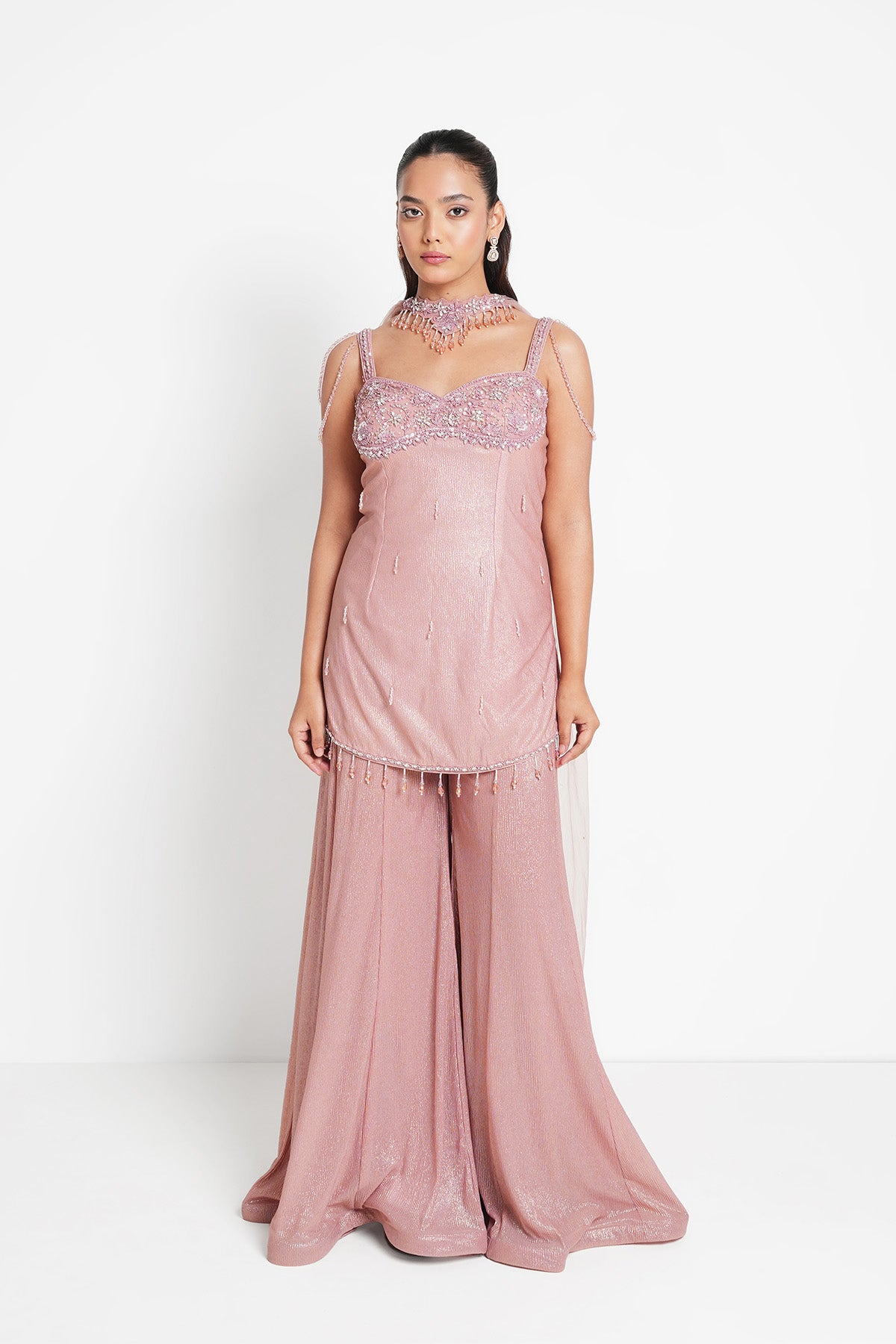 Blush Pink Suit Set in Metallic Sheen Lycra