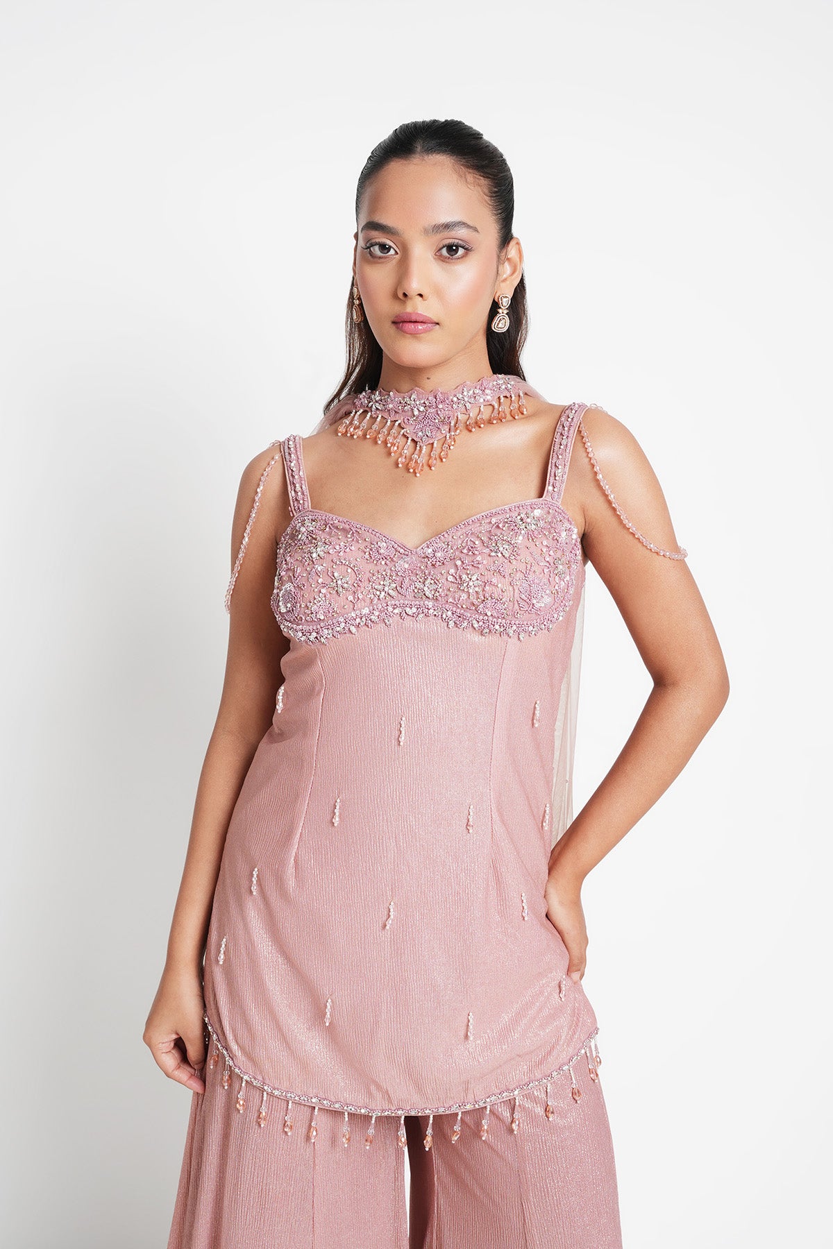 Blush Pink Suit Set in Metallic Sheen Lycra