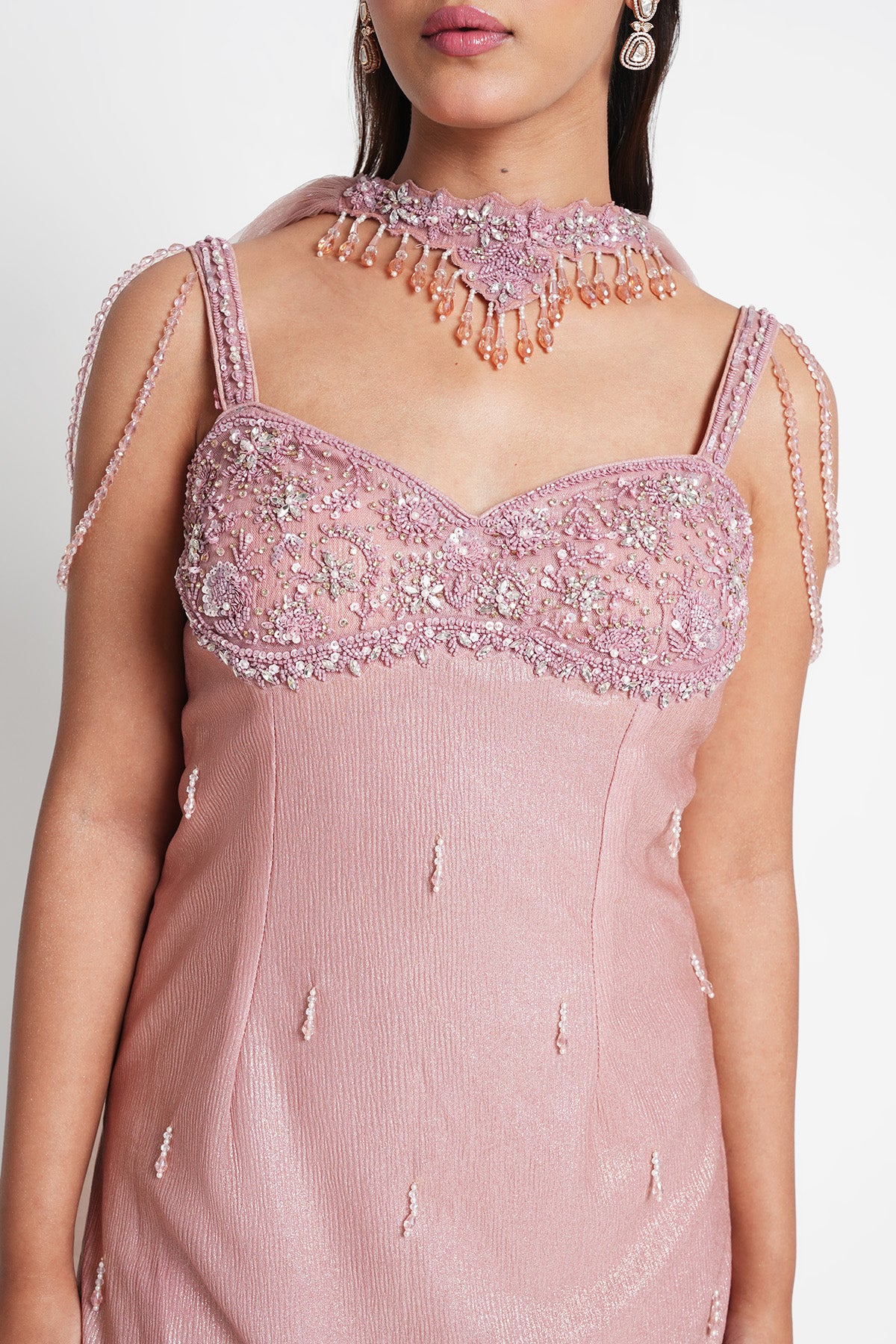 Blush Pink Suit Set in Metallic Sheen Lycra