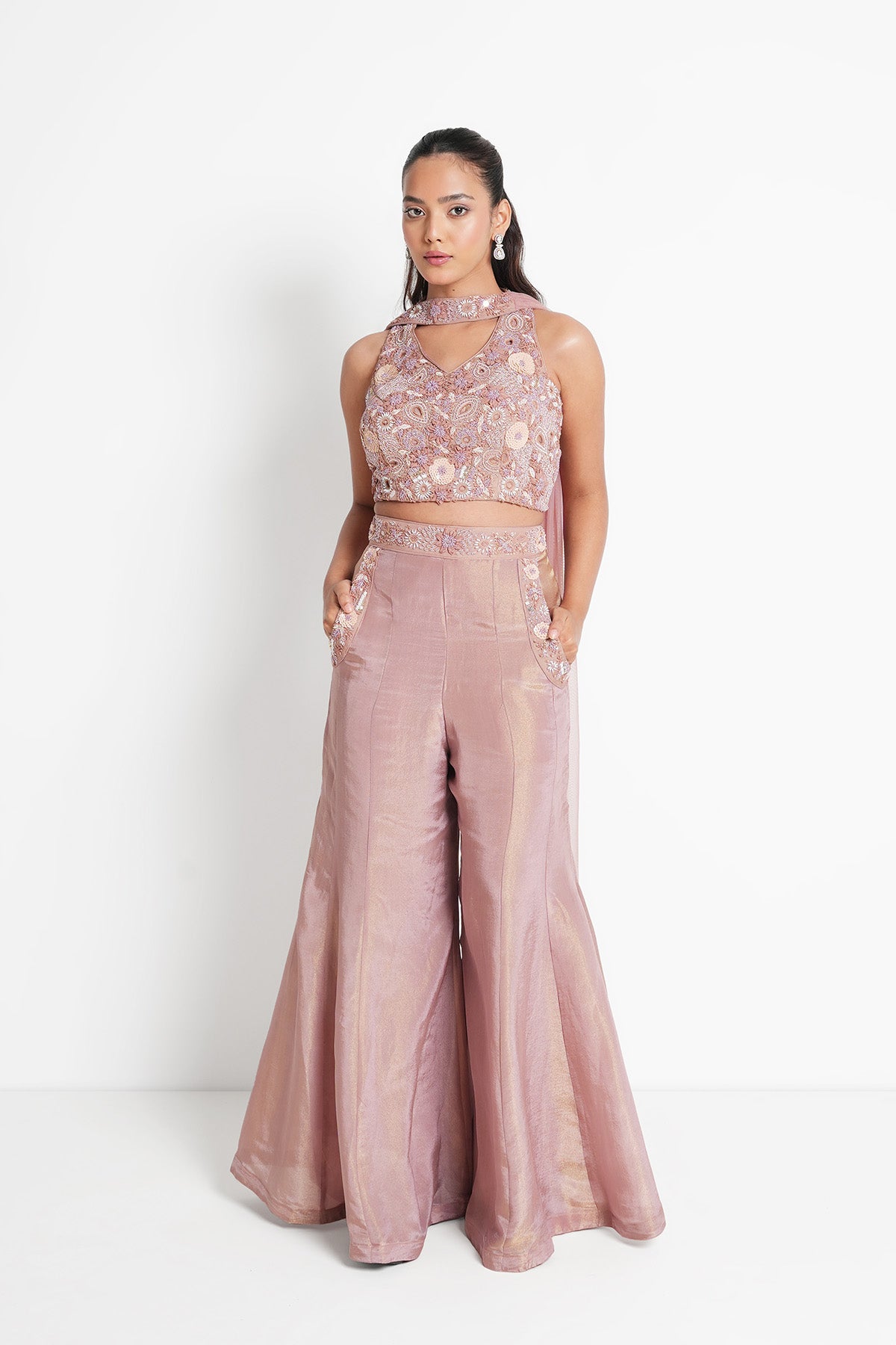Antique Blush Crop Top and Palazzo with pockets Set