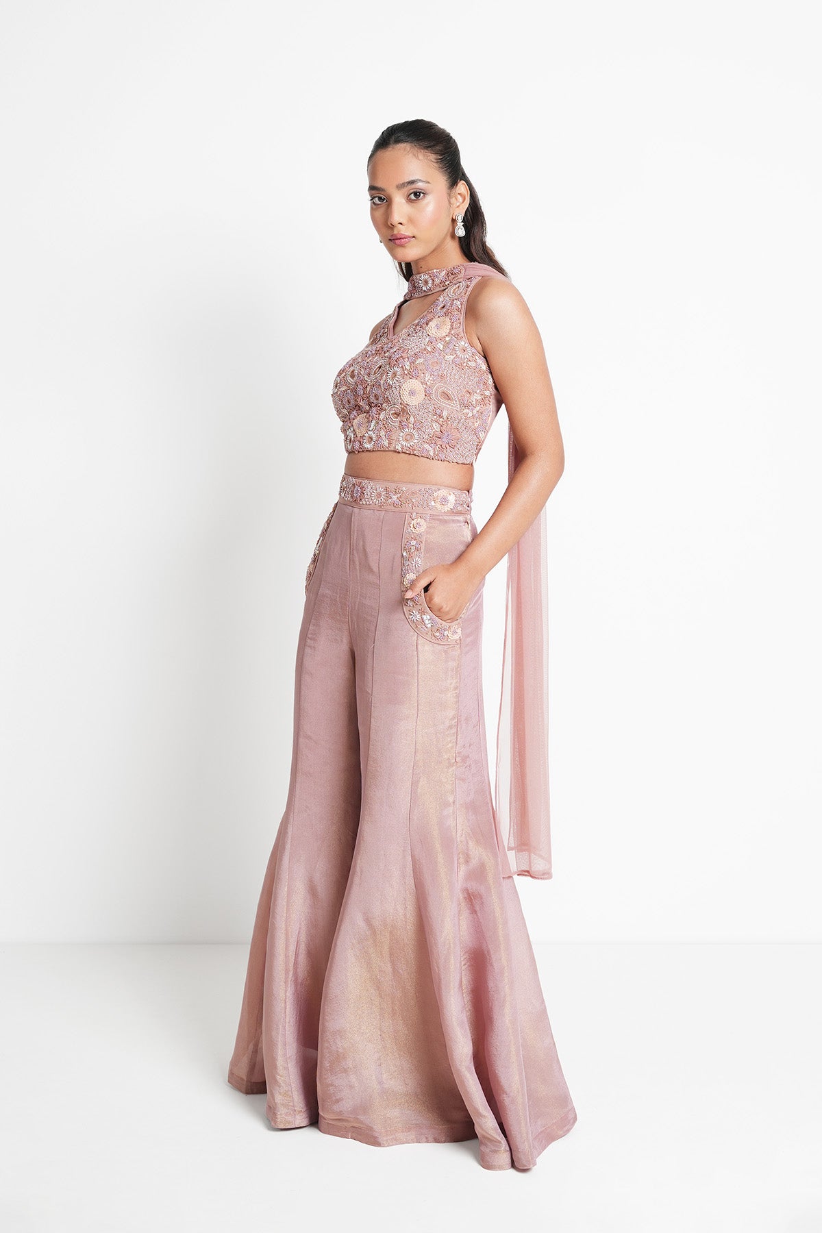 Antique Blush Crop Top and Palazzo with pockets Set