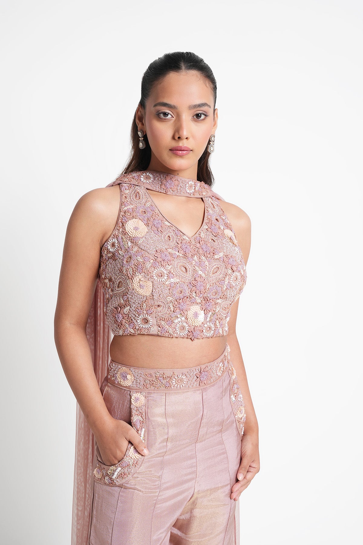 Antique Blush Crop Top and Palazzo with pockets Set