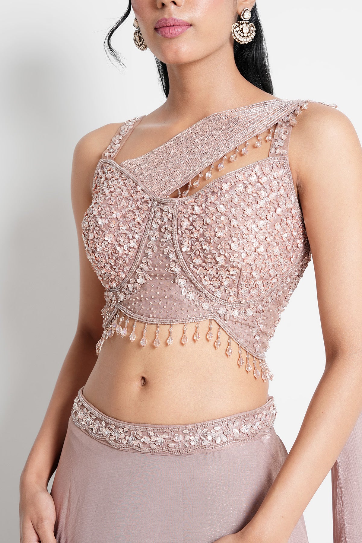 Dusty Blush Pink Lehenga Set in Tissue