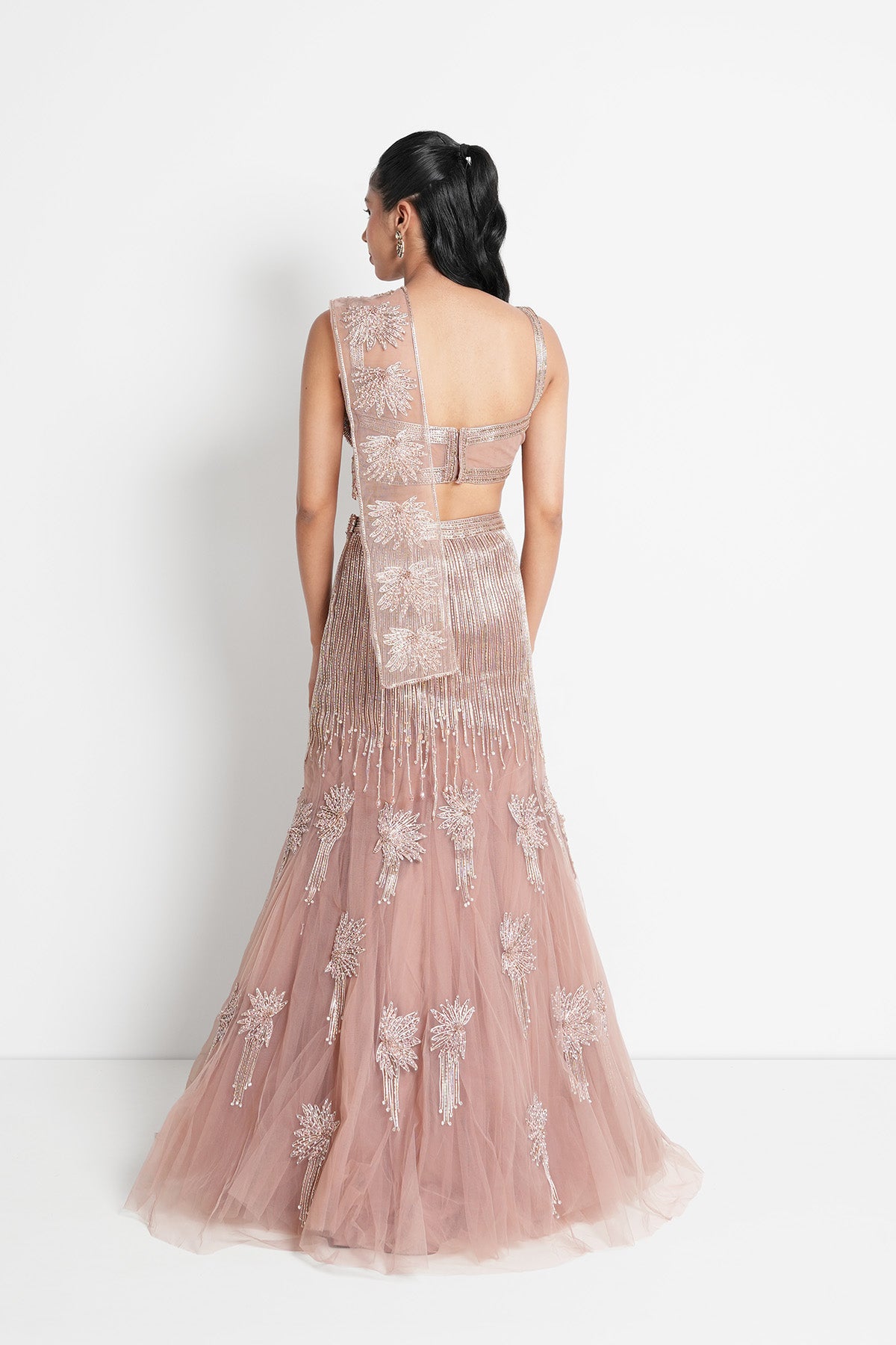 Dusty Rose Fishcut Lehenga Saree Set