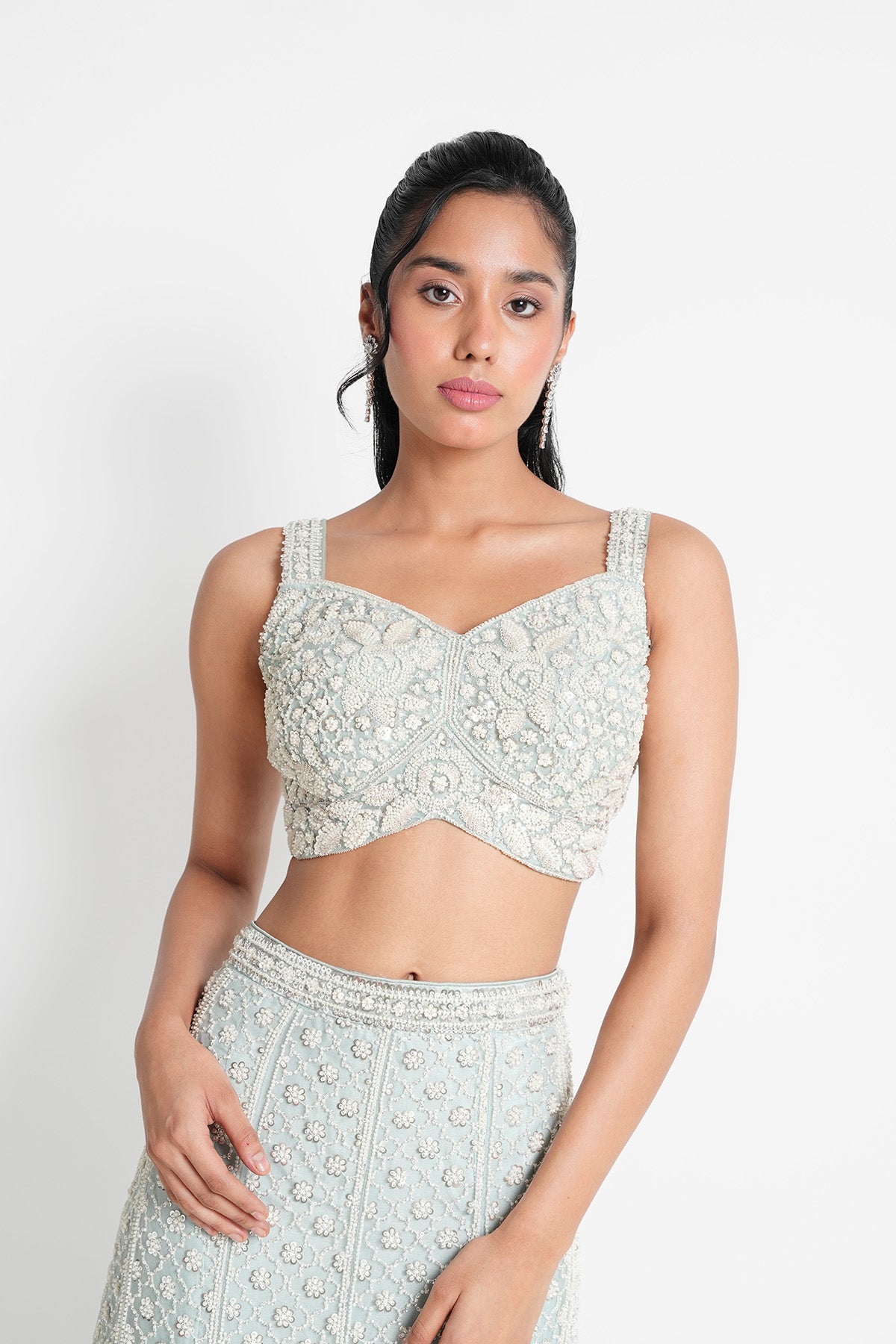 Aqua Blue Ombre Fishcut Lehenga Set