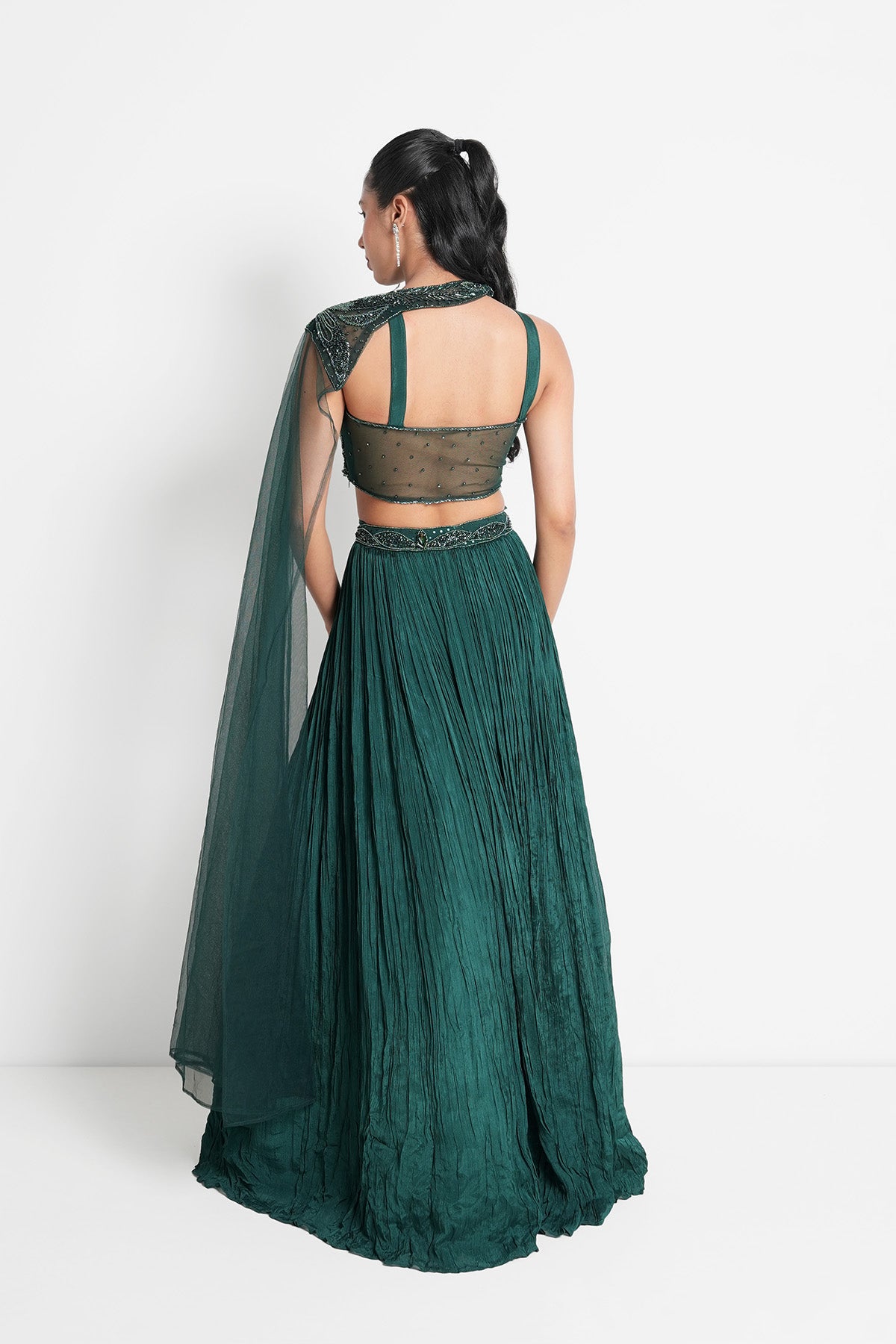 Deep Teal Green Skirt set in Chinnon
